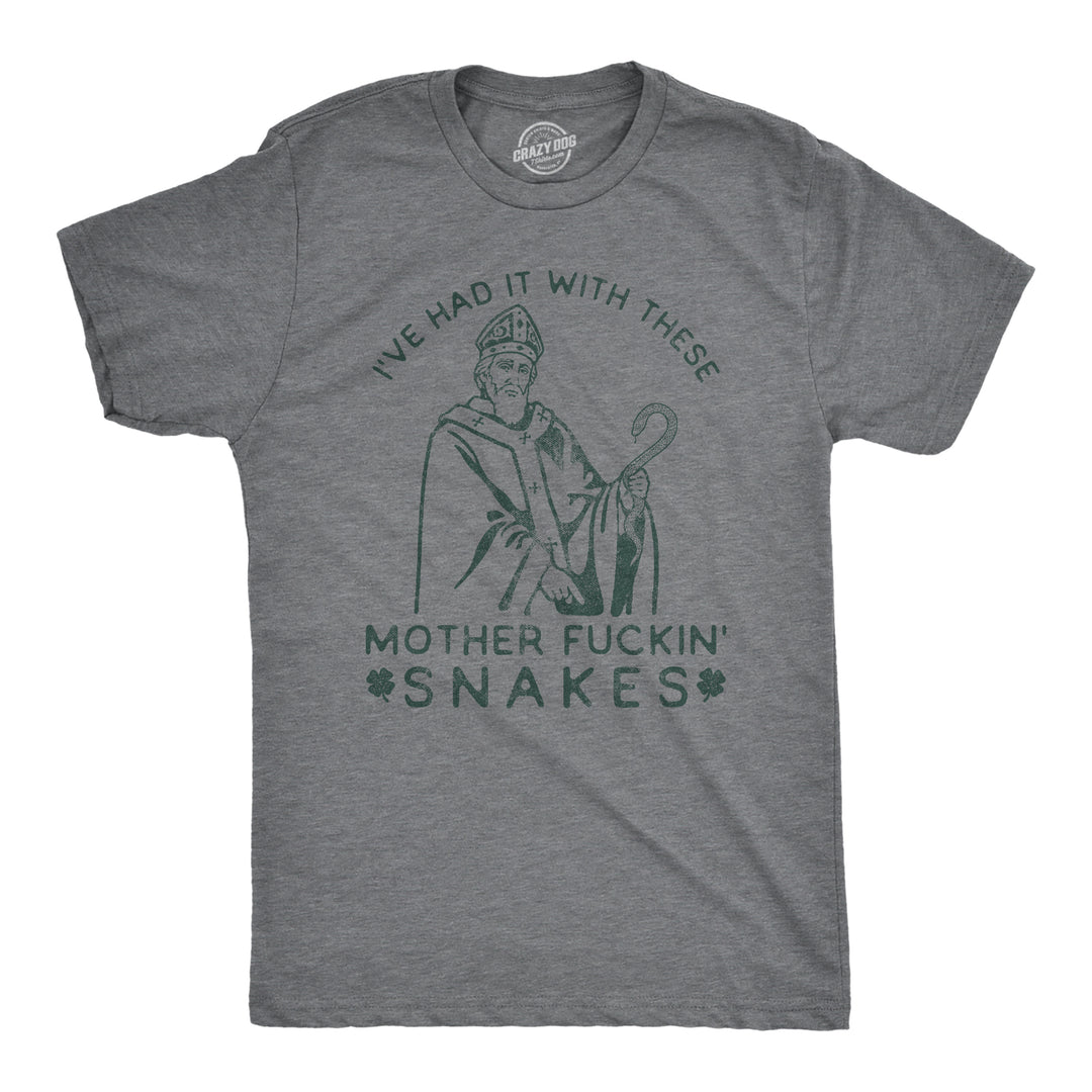 Funny Dark Heather Grey Mother Fuckin Snakes Mens T Shirt Nerdy Saint Patrick's Day Sarcastic Animal Tee