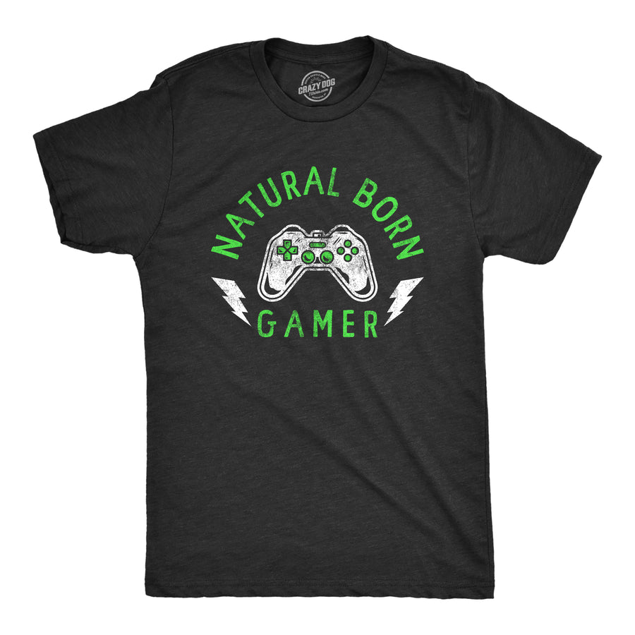 Funny Heather Black Natural Born Gamer Mens T Shirt Nerdy Video Games Tee