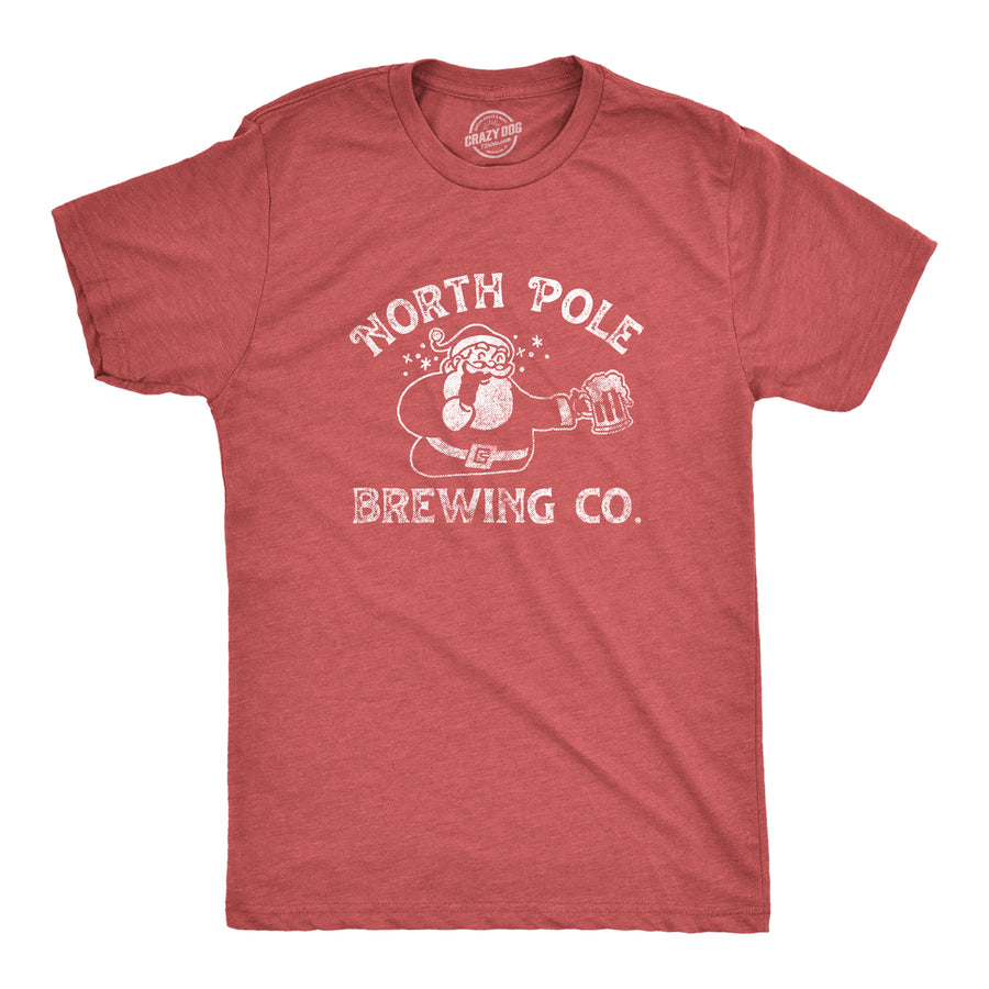 Funny Heather Red - BREWING North Pole Brewing Co Mens T Shirt Nerdy Christmas Beer Drinking Tee