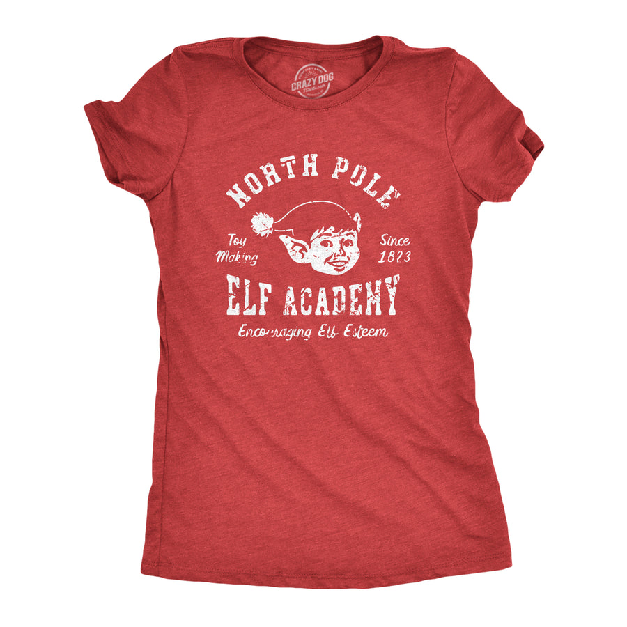 Funny Heather Red - Elf Academy North Pole Elf Academy Womens T Shirt Nerdy Christmas Tee