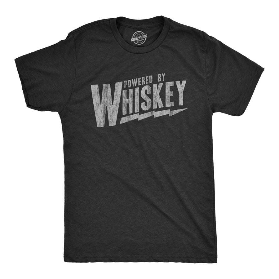 Funny Heather Black Powered By Whiskey Mens T Shirt Nerdy Liquor Drinking Sarcastic Tee