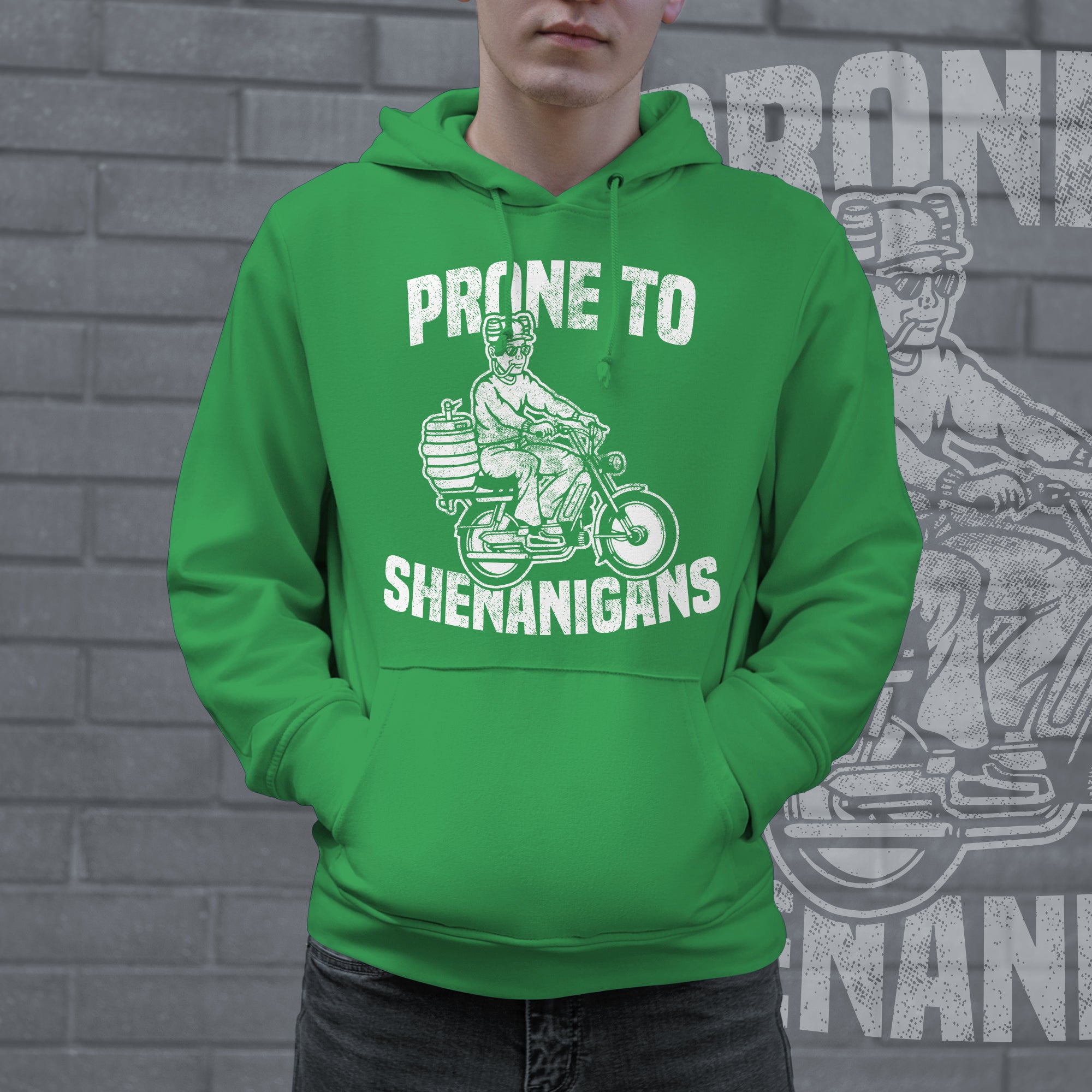 Funny Green Prone To Shenanigans Hoodie Nerdy Saint Patrick's Day Drinking Tee