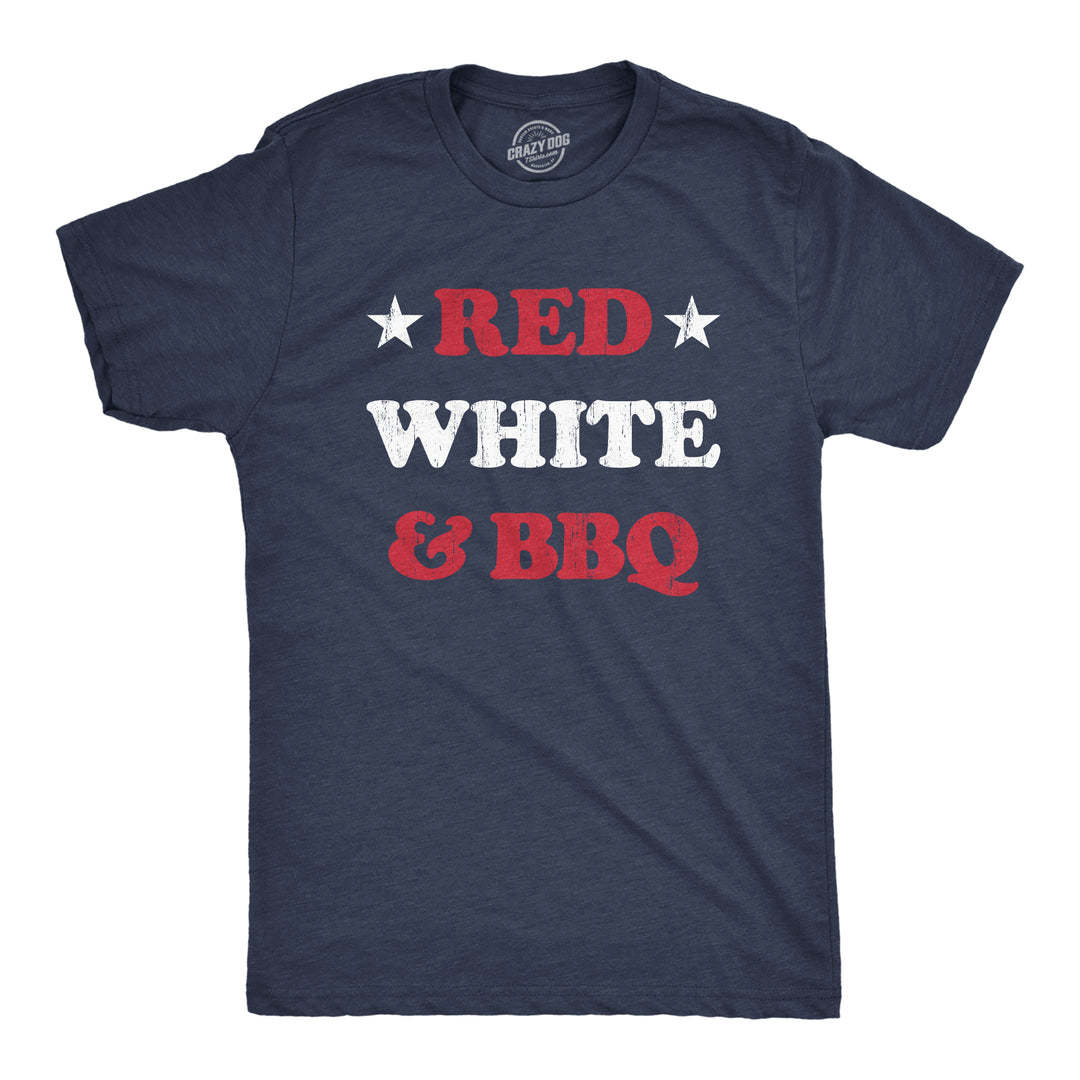 Funny Heather Navy Red White And BBQ Mens T Shirt Nerdy Fourth of July Food Tee