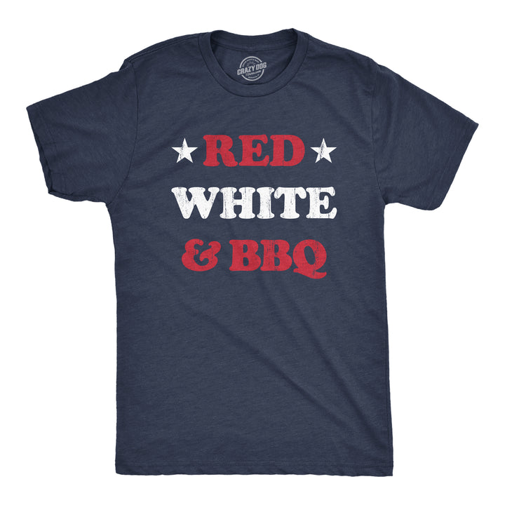 Funny Heather Navy Red White And BBQ Mens T Shirt Nerdy Fourth of July Food Tee