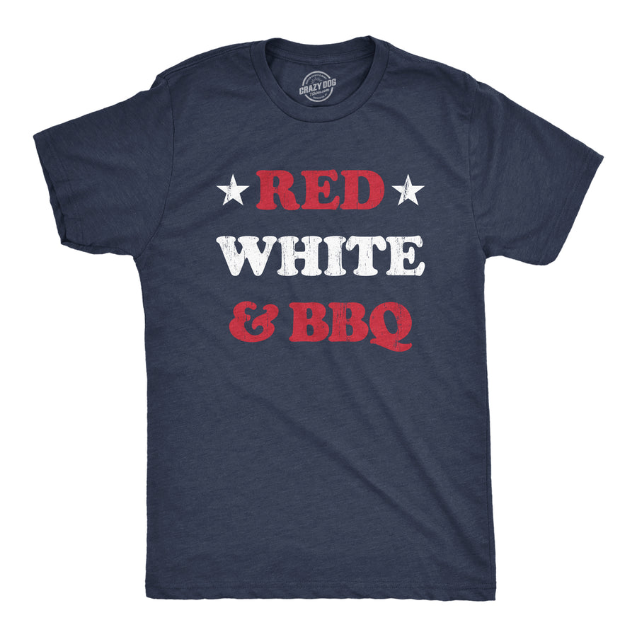 Funny Heather Navy Red White And BBQ Mens T Shirt Nerdy Fourth of July Food Tee