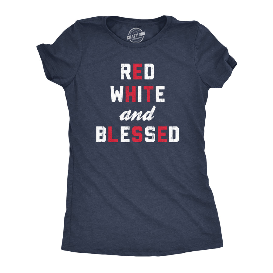 Funny Heather Navy Red White And Blessed Womens T Shirt Nerdy Fourth of July Tee
