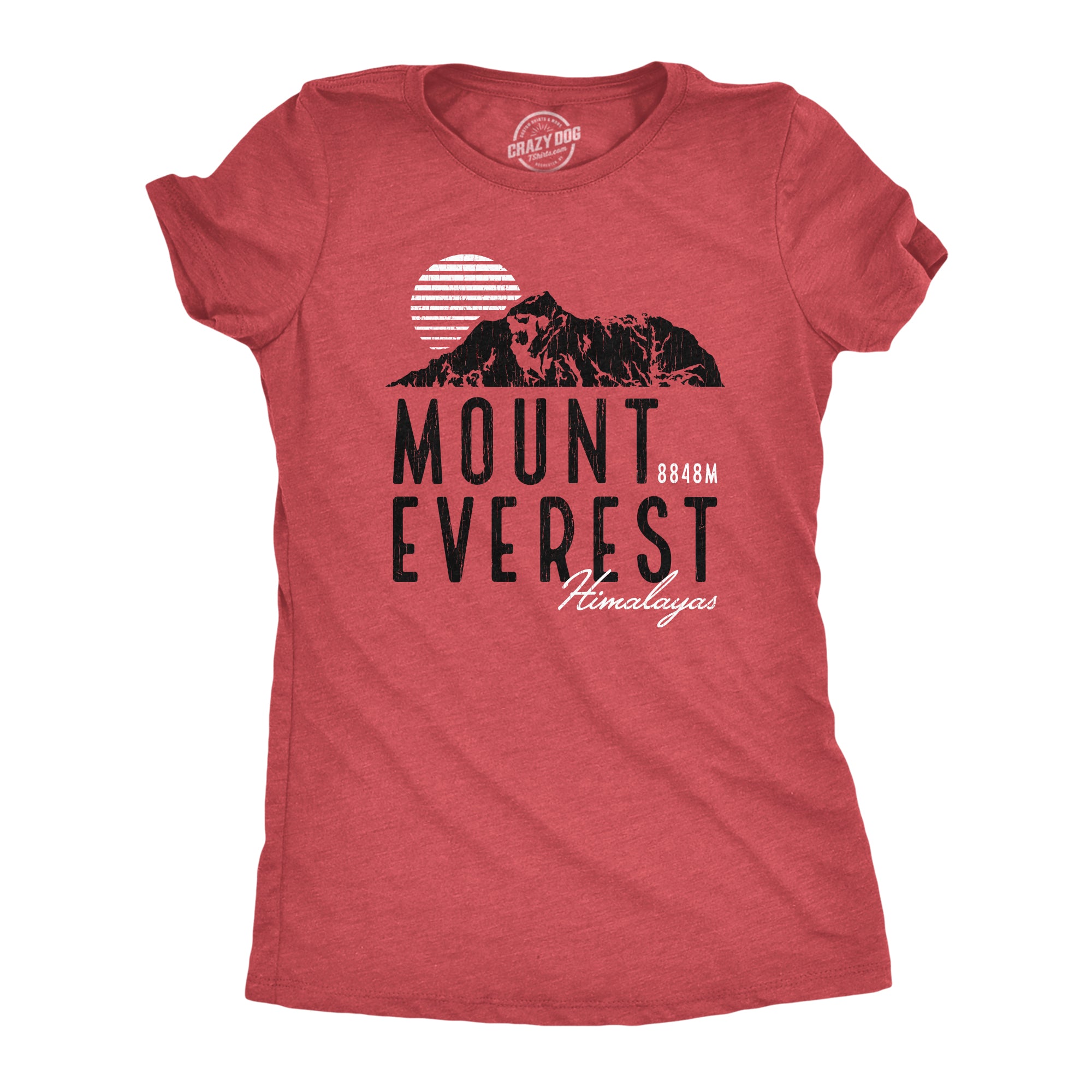 Funny Heather Red Retro Mount Everest Womens T Shirt Nerdy Camping Retro Tee