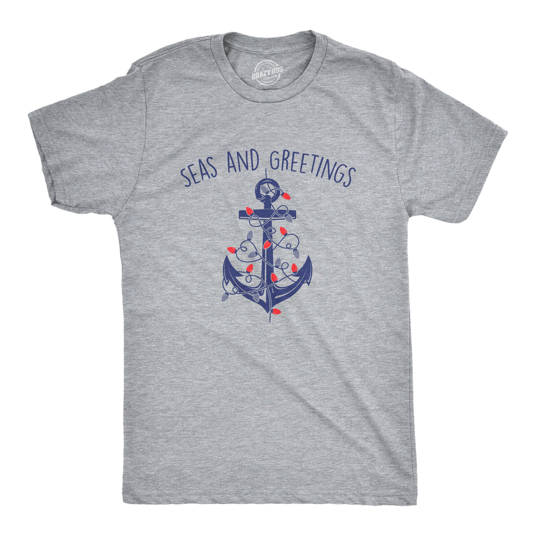Funny Light Heather Grey - SEAS Seas And Greetings Mens T Shirt Nerdy Christmas Sarcastic Tee