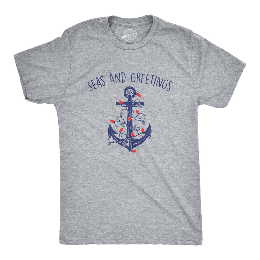 Funny Light Heather Grey - SEAS Seas And Greetings Mens T Shirt Nerdy Christmas Sarcastic Tee