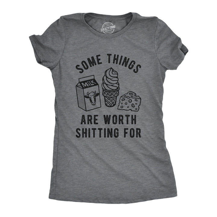 Funny Dark Heather Grey Some Things Are Worth Shitting For Womens T Shirt Nerdy Tee