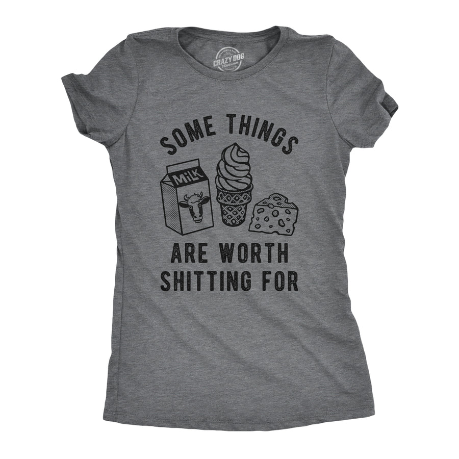 Funny Dark Heather Grey Some Things Are Worth Shitting For Womens T Shirt Nerdy Tee