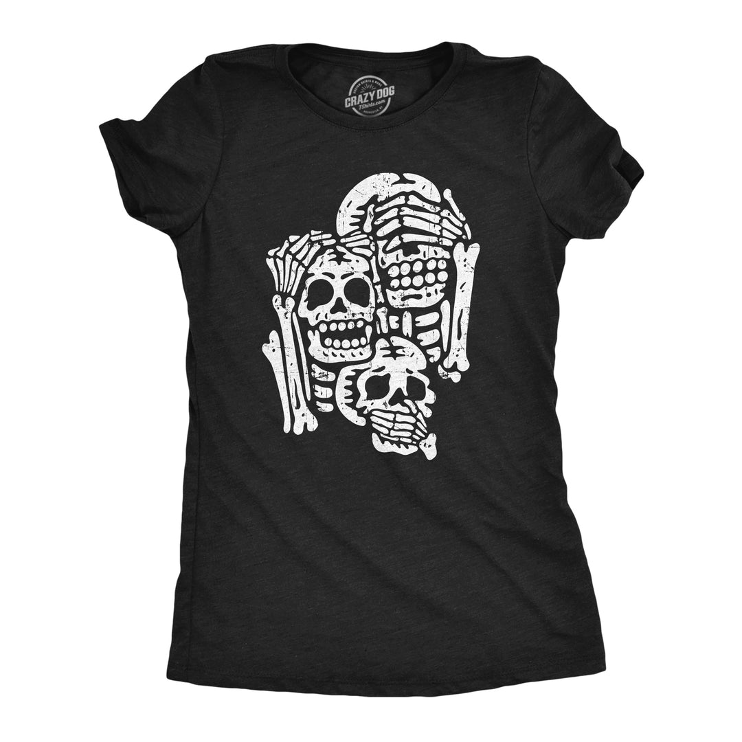 Funny Heather Black - SKELETONS Three Wise Skeletons Womens T Shirt Nerdy Halloween Tee