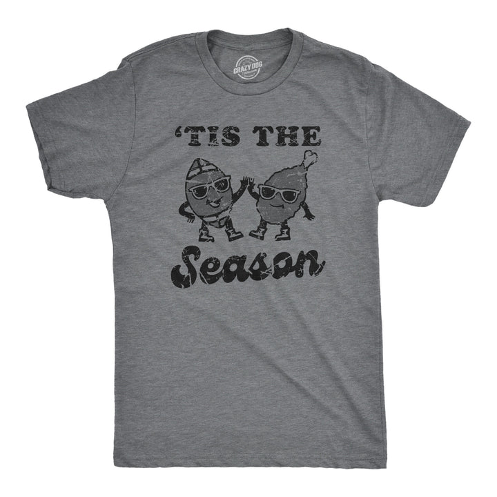 Funny Dark Heather Grey - SEASON Tis The Season Turkey Football Mens T Shirt Nerdy Thanksgiving Football Tee