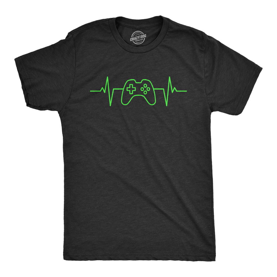 Funny Heather Black Video Game Heart Beat Mens T Shirt Nerdy Video Games Tee