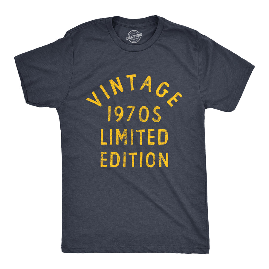 Funny Heather Navy Vintage 1970s Limited Edition Mens T Shirt Nerdy retro Tee