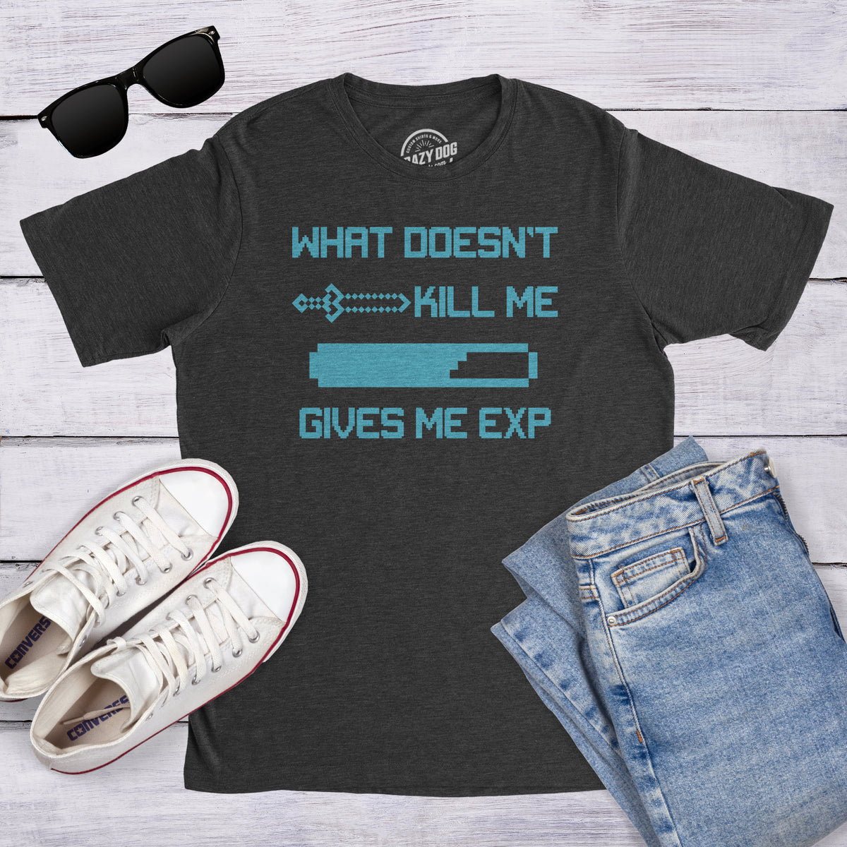 Mens What Doesnt Kill Me Gives Me EXP T shirt Funny Nerd Video Game Geeky Gift