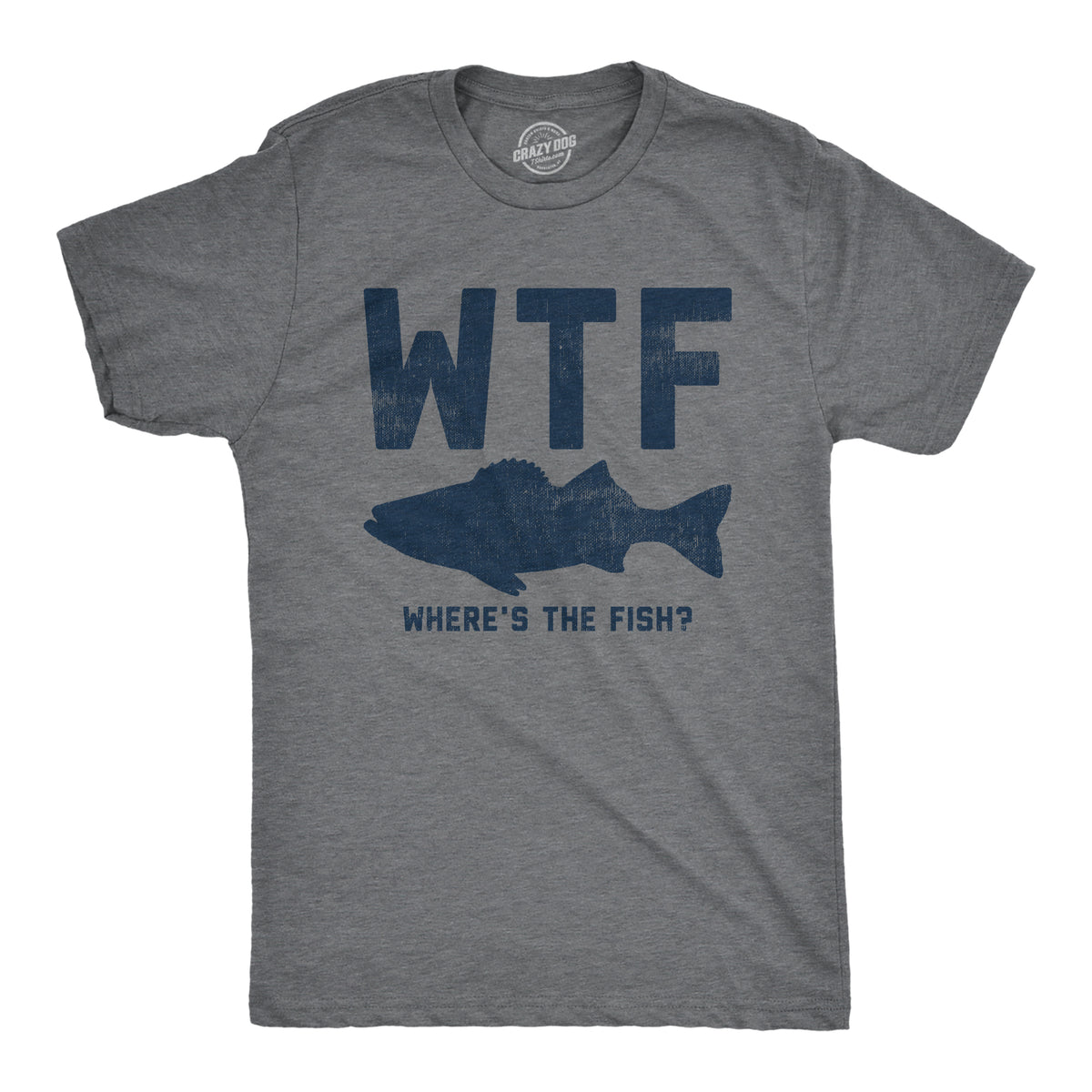 Funny Dark Heather Grey - WTF WTF Wheres The Fish Mens T Shirt Nerdy Fishing Tee