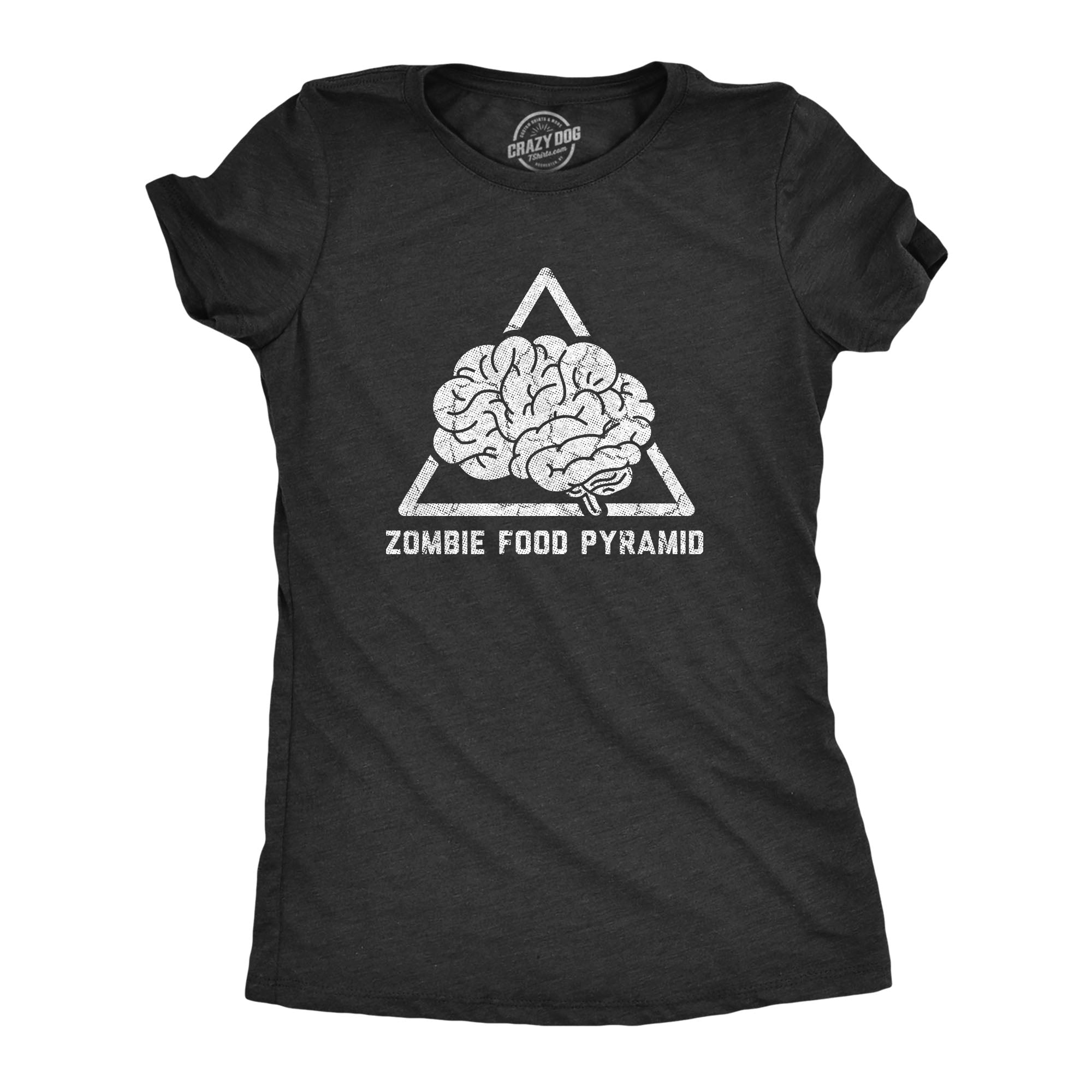 Funny Heather Black - PYRAMID Zombie Food Pyramid Womens T Shirt Nerdy Halloween zombie Tee