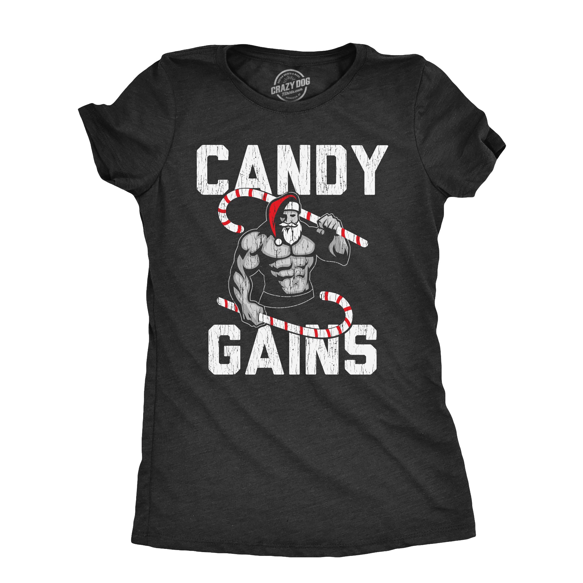Funny Heather Black - GAINS Candy Gains Womens T Shirt Nerdy Christmas fitness Tee