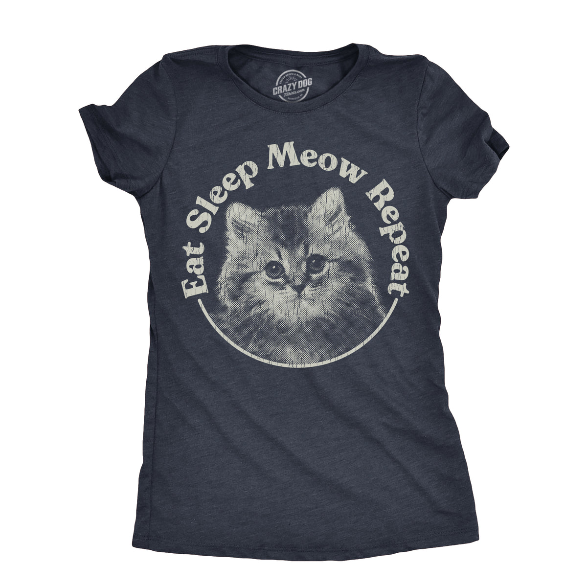 Funny Heather Navy - MEOWREPEAT Eat Sleep Meow Repeat Womens T Shirt Nerdy Cat sarcastic Tee