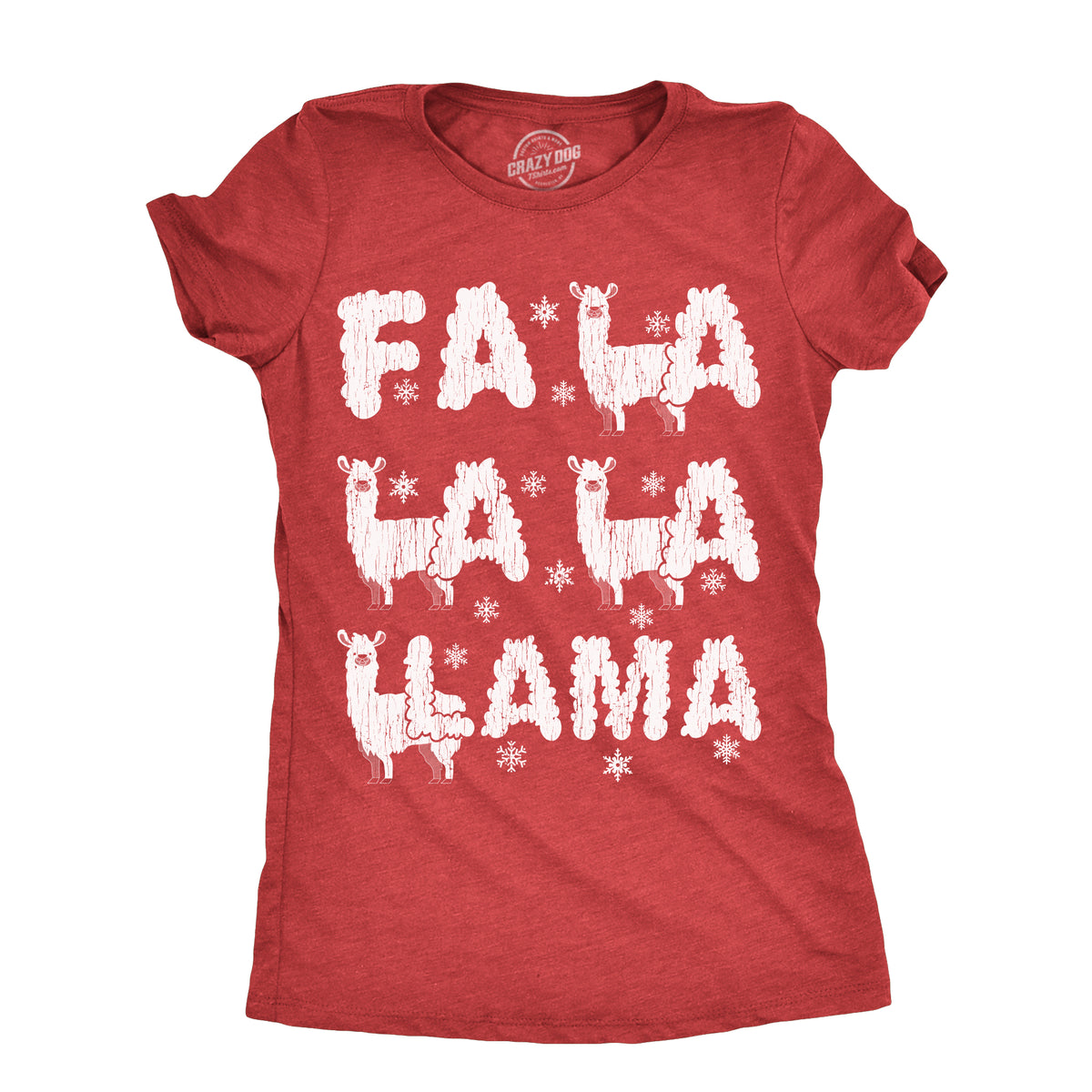 Funny Heather Red  - LLAMA Fa La La La Llama Womens T Shirt Nerdy Christmas animal sarcastic Tee