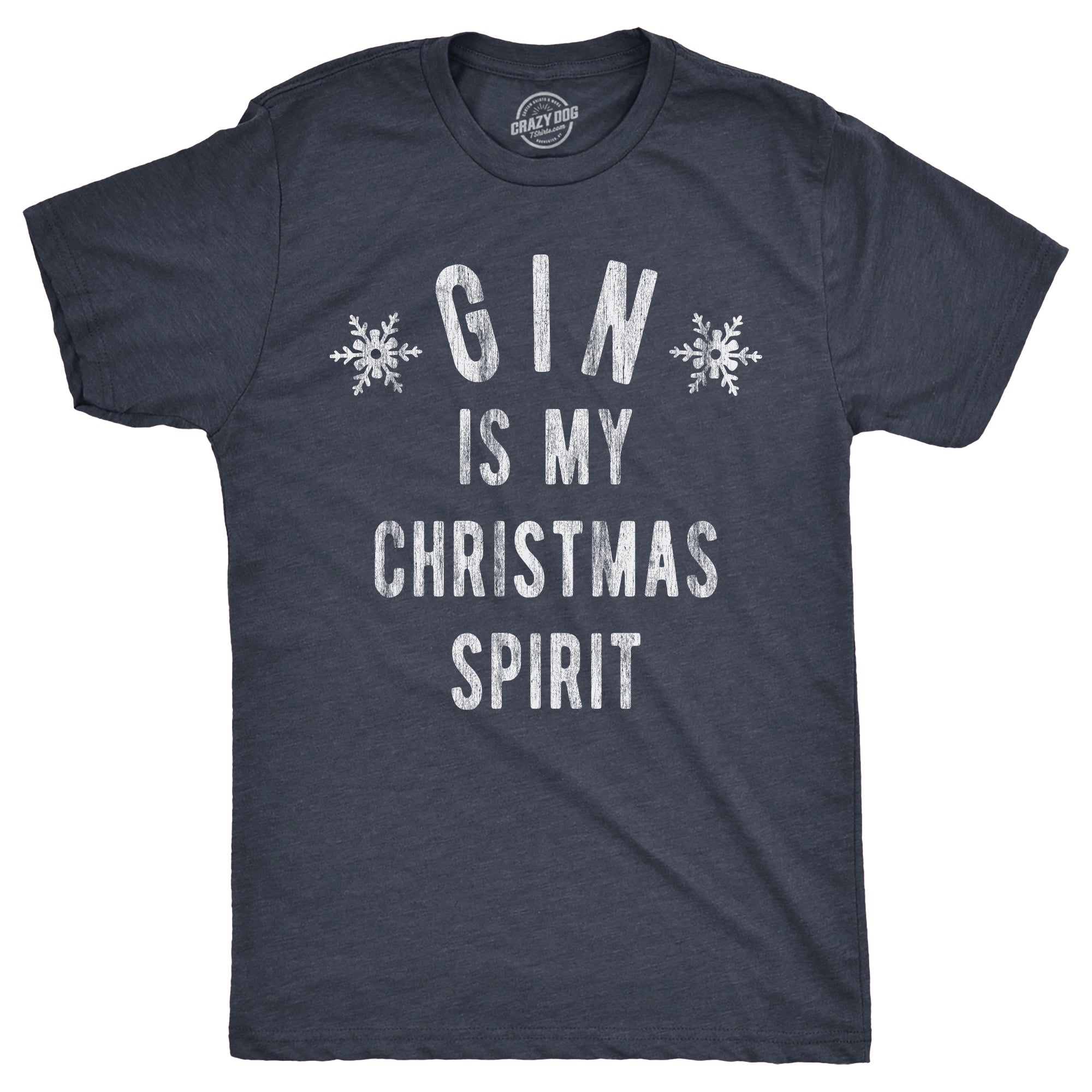 Funny Heather Navy - GIN Gin Is My Christmas Spirit Mens T Shirt Nerdy Christmas Liquor Drinking Tee