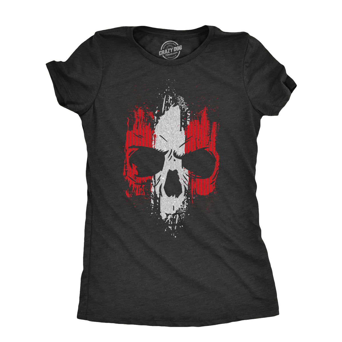 Funny Heather Black - SKULL Grunge Striped Skull Womens T Shirt Nerdy Tee