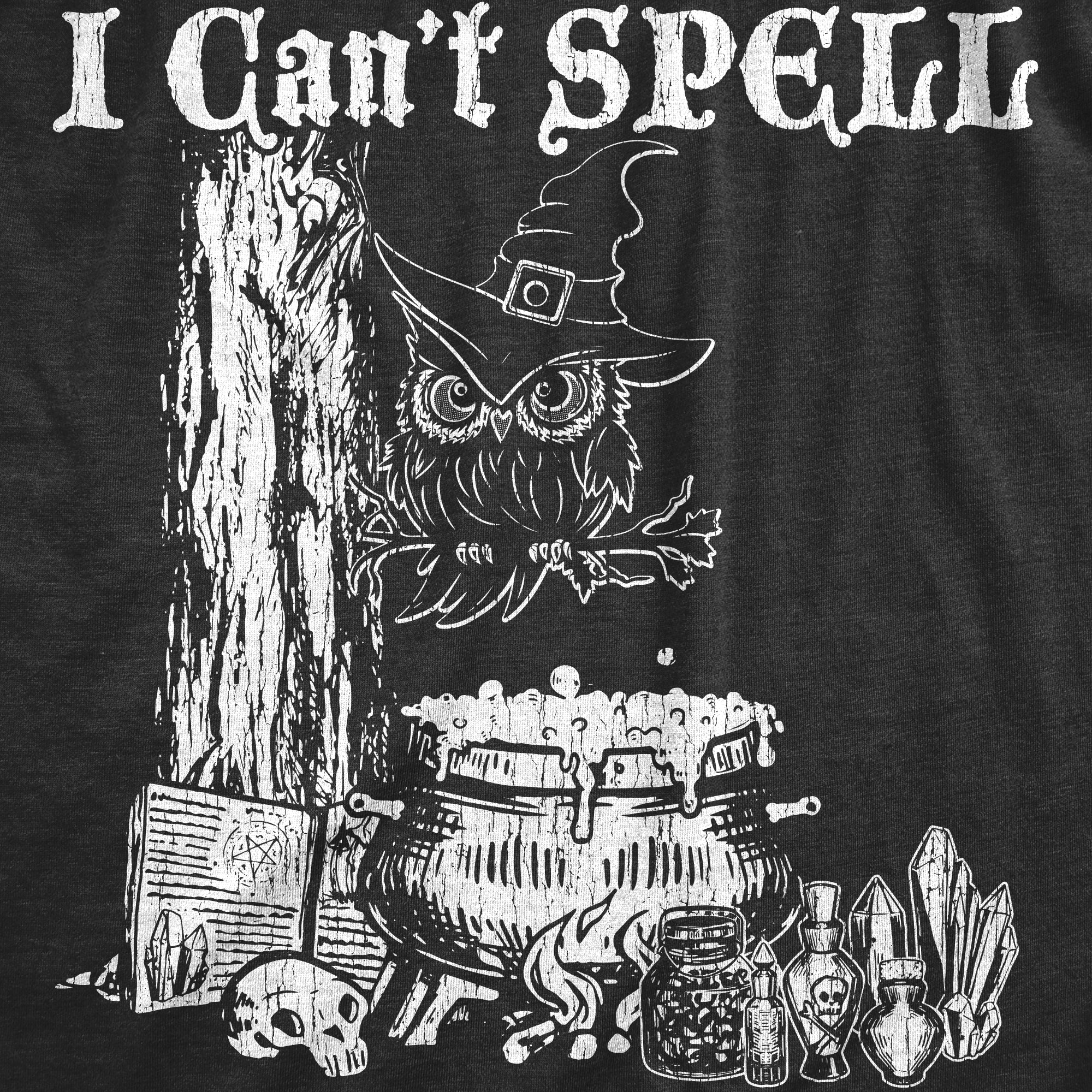 Funny Heather Black - SPELL I Cant Spell Womens T Shirt Nerdy Halloween Sarcastic Tee