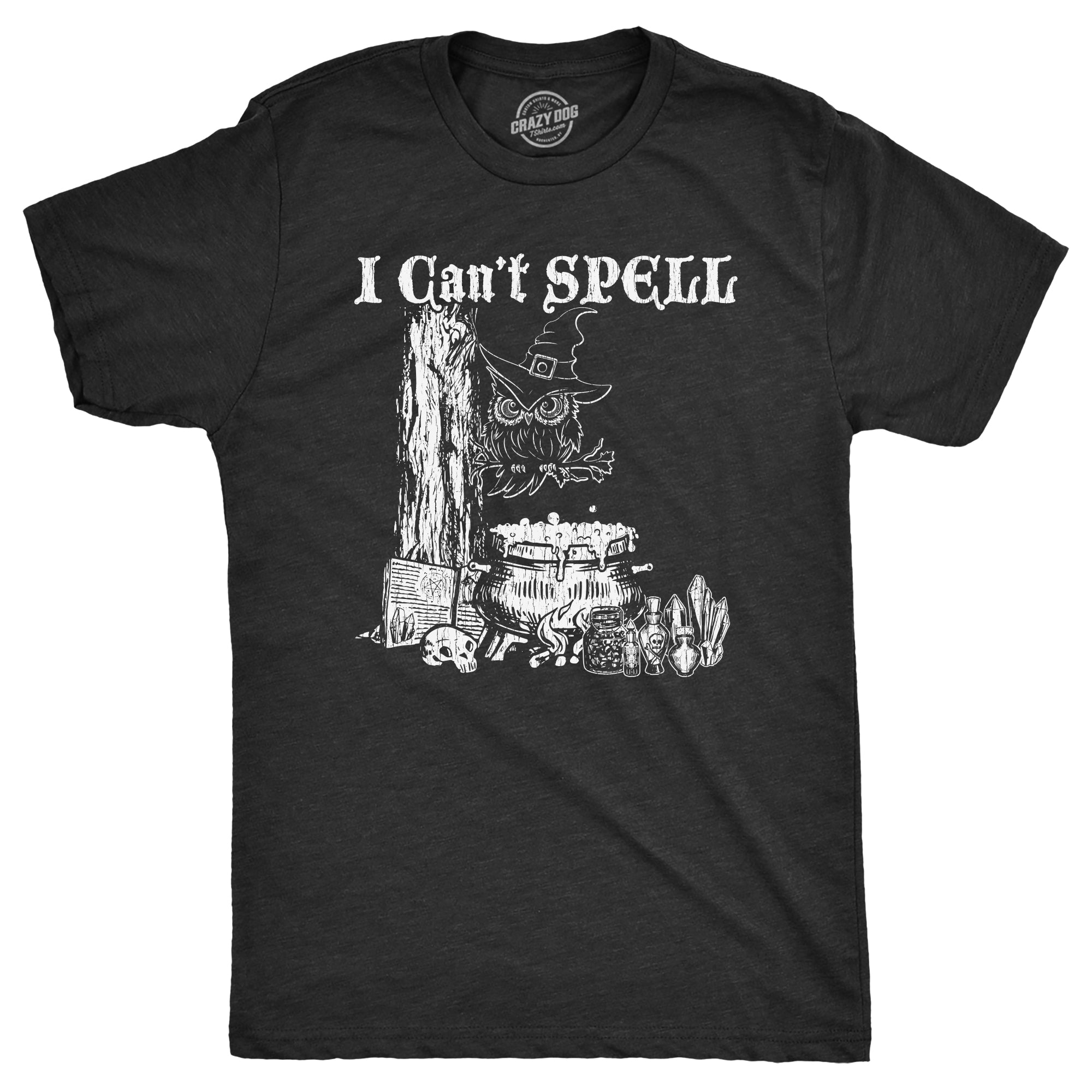 Funny Heather Black - SPELL I Cant Spell Mens T Shirt Nerdy Halloween Sarcastic Tee