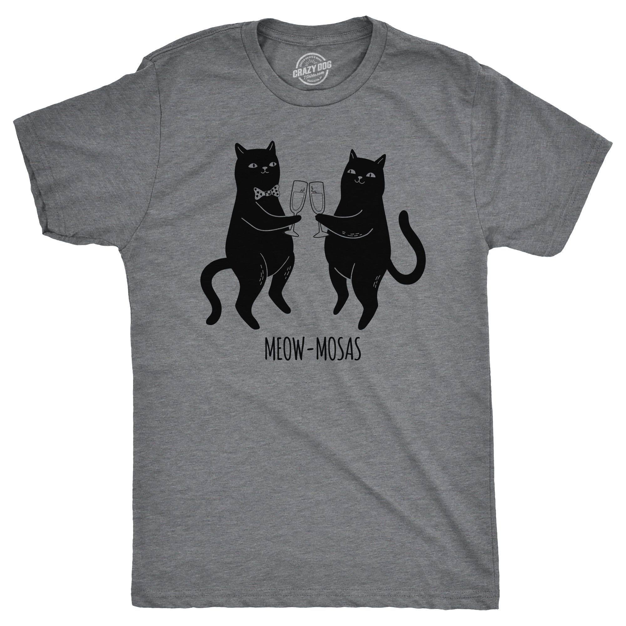 Funny Dark Heather Grey - MEOW Meow Mosas Mens T Shirt Nerdy cat drinking Tee