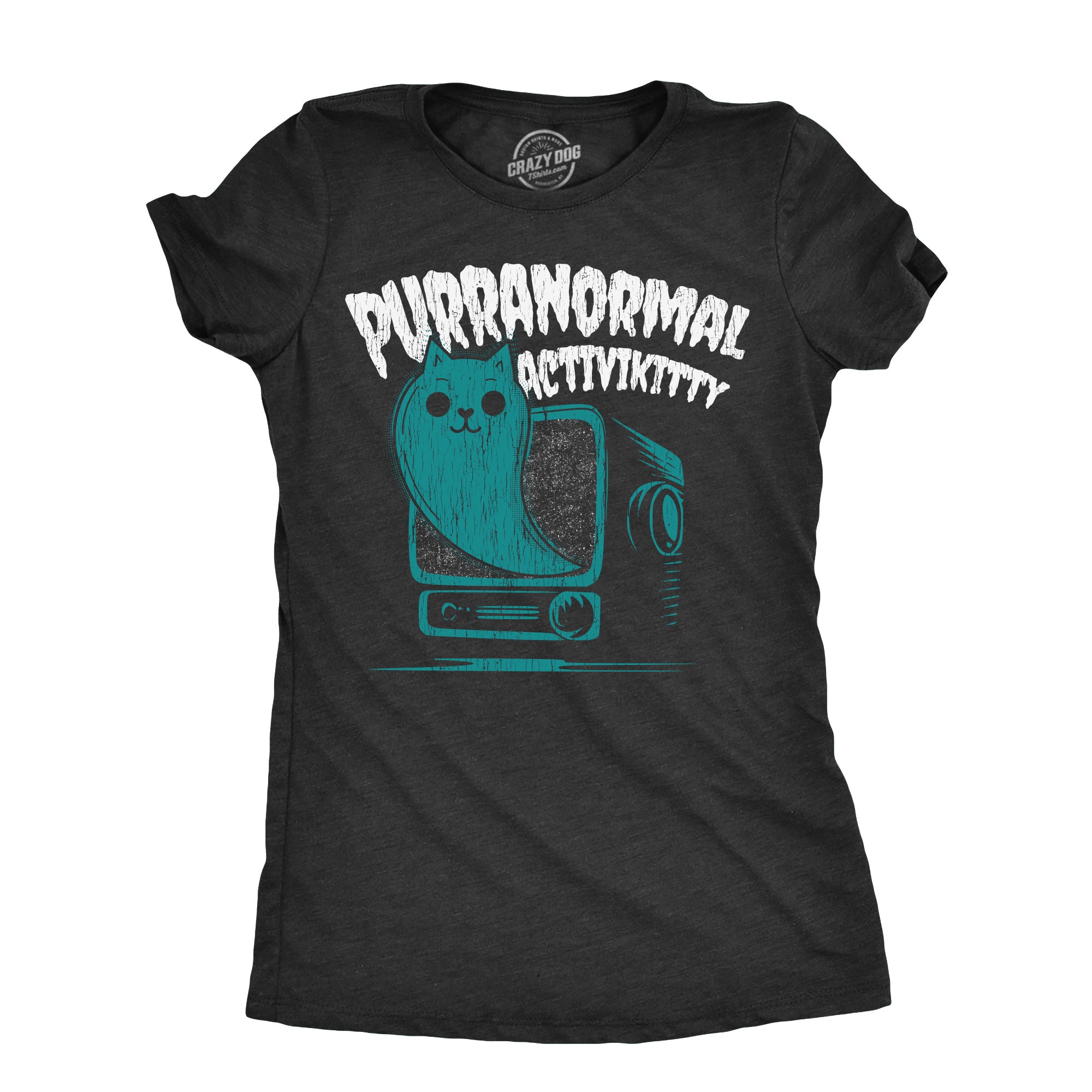Funny Heather Black - PURRANORMAL Purranormal Activikitty - Paranormal Cat Womens T Shirt Nerdy Halloween Cat Tee