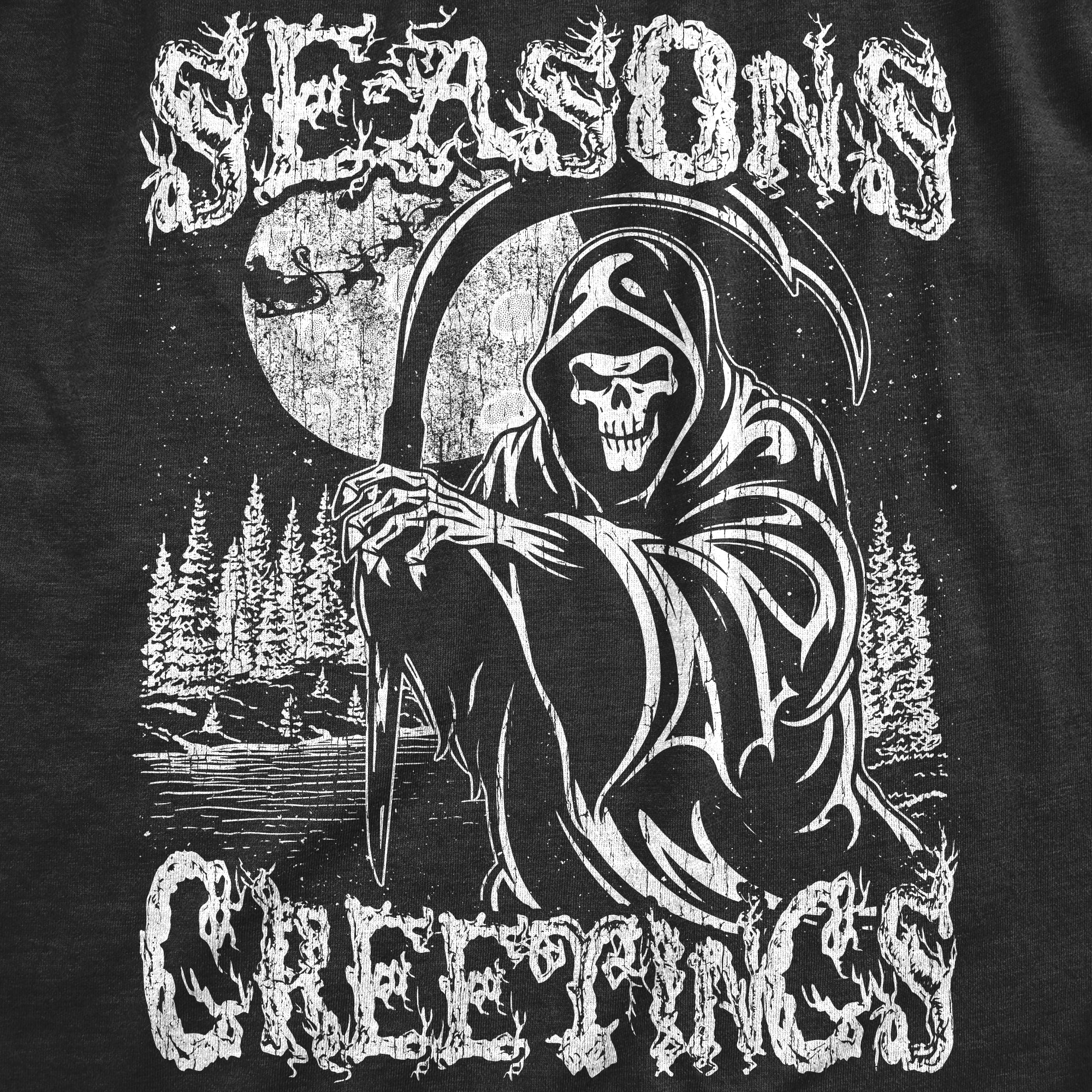 Funny Heather Black - GREETINGS Seasons Greetings Reaper Womens T Shirt Nerdy Christmas sarcastic Tee