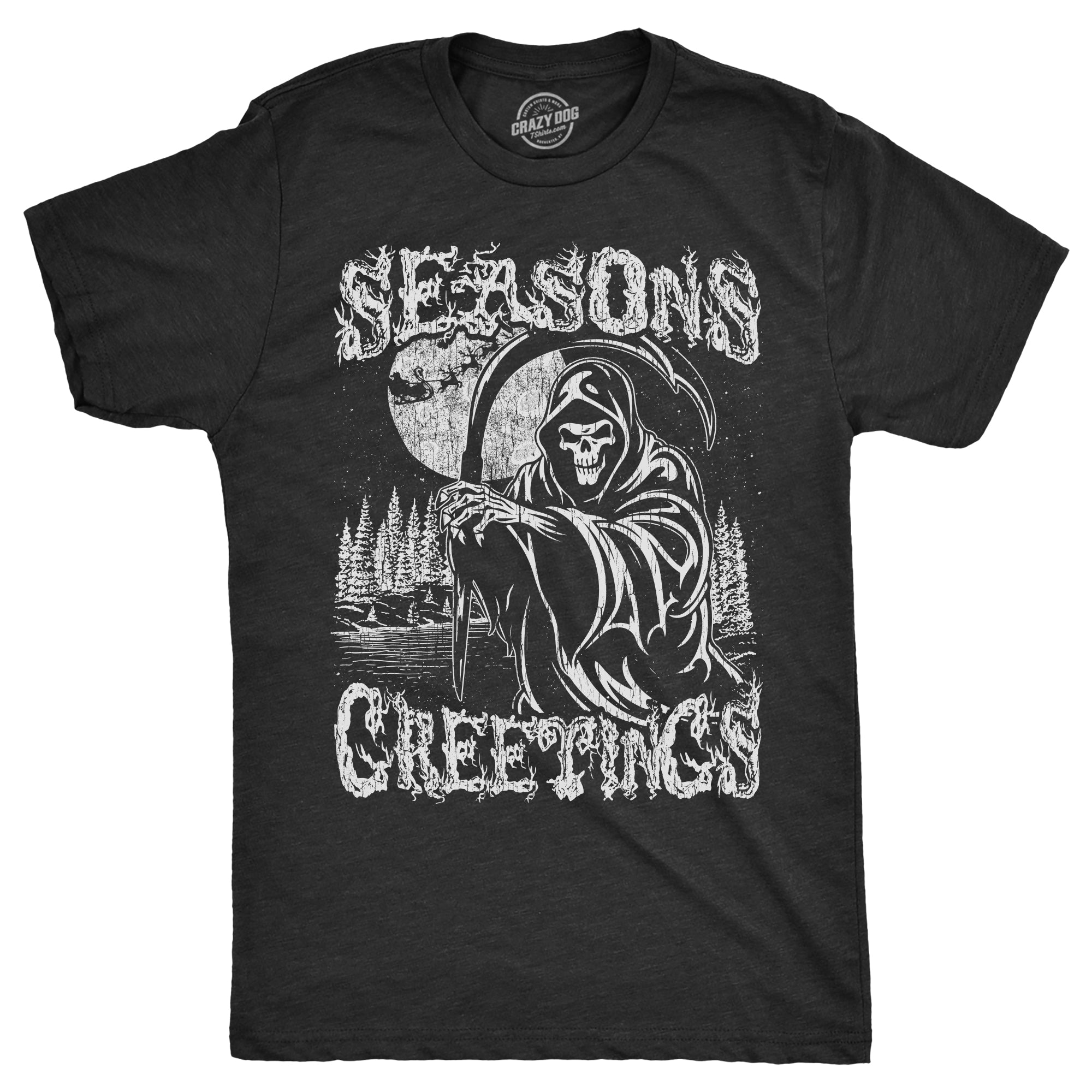 Funny Heather Black - GREETINGS Seasons Greetings Reaper Mens T Shirt Nerdy Christmas Sarcastic Tee