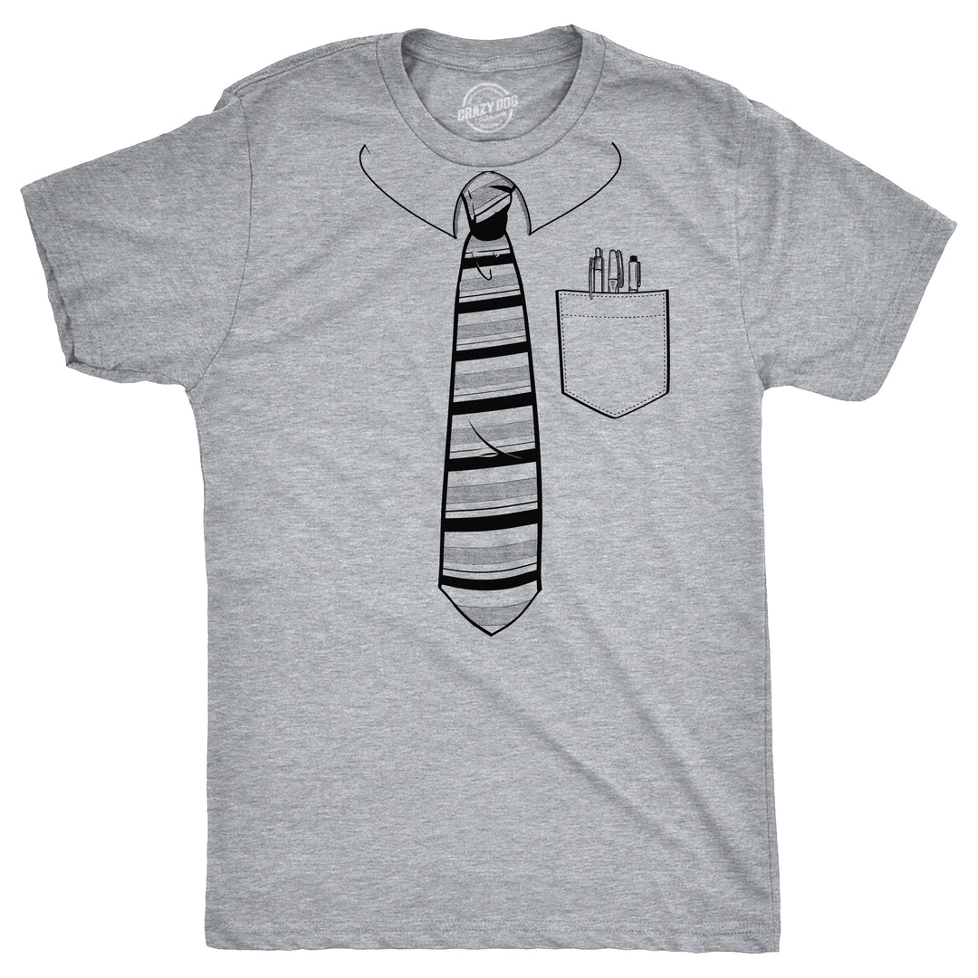 Funny Light Heather Grey - TIE Tie With Pocket Of Pens Mens T Shirt Nerdy Office sarcastic Tee