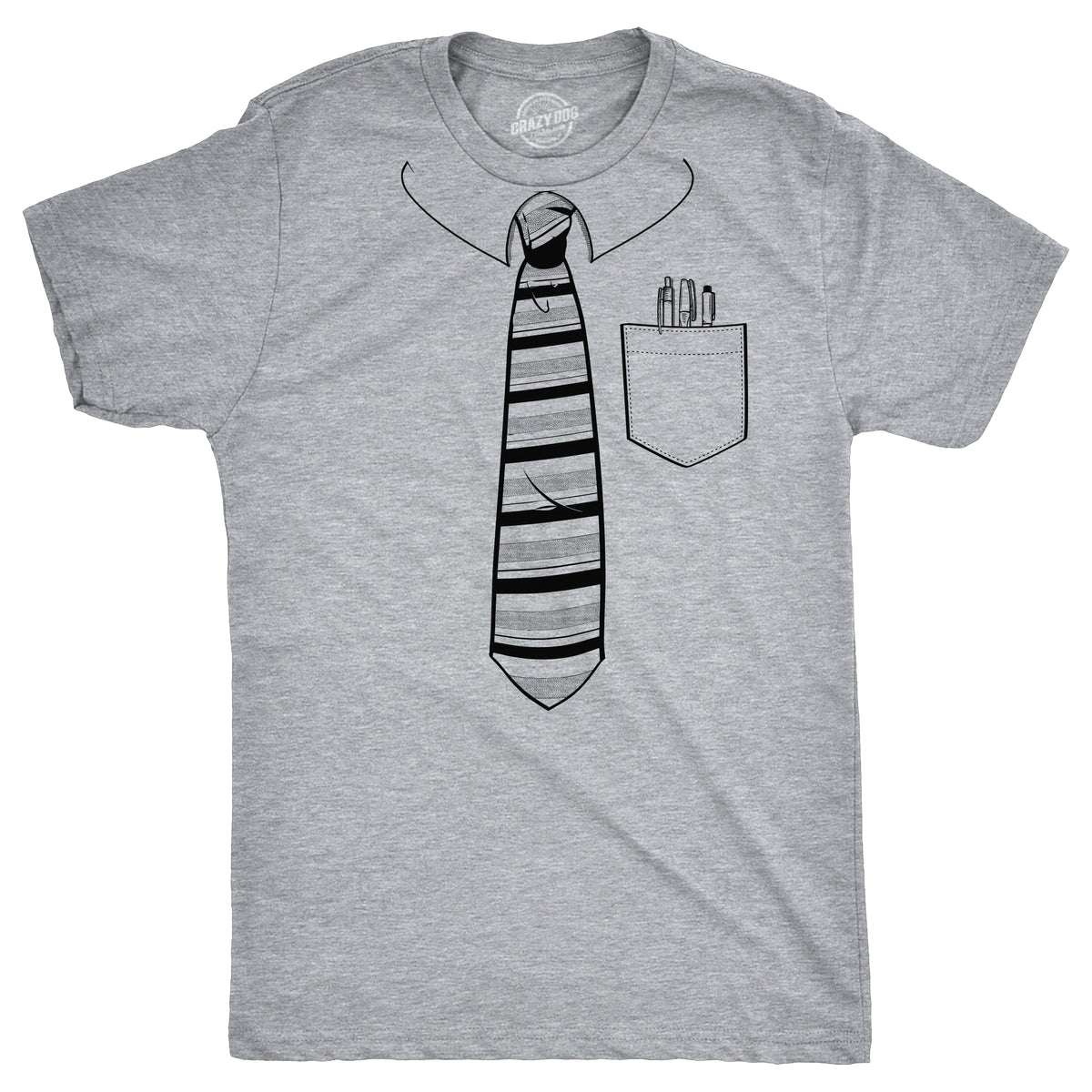 Funny Light Heather Grey - TIE Tie With Pocket Of Pens Mens T Shirt Nerdy Office sarcastic Tee