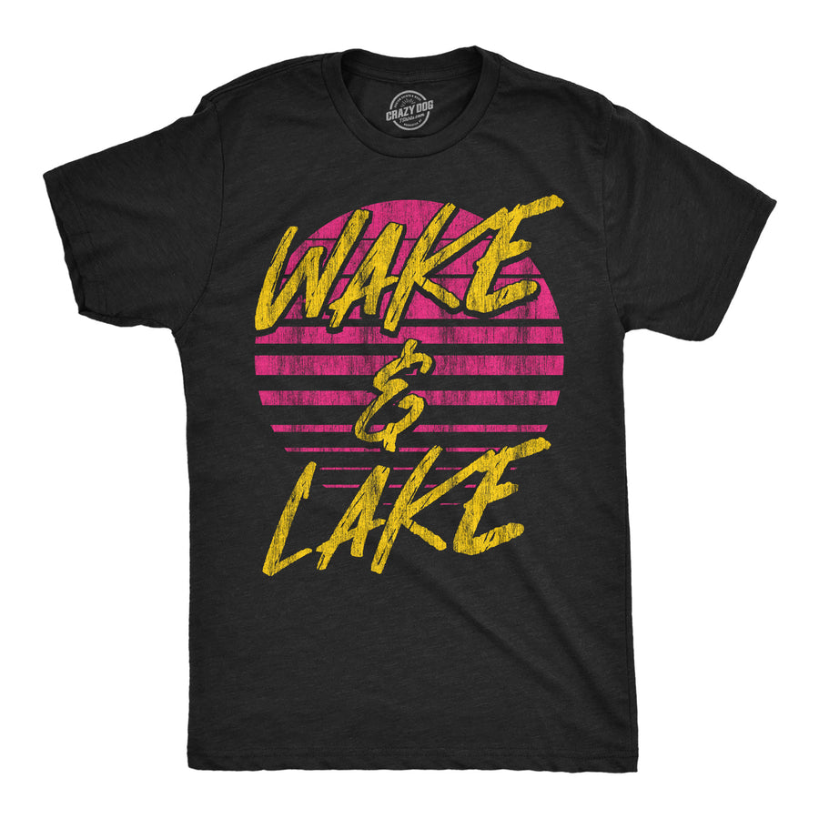 Funny Heather Black - Wake And Lake Wake And Lake Mens T Shirt Nerdy Camping Tee