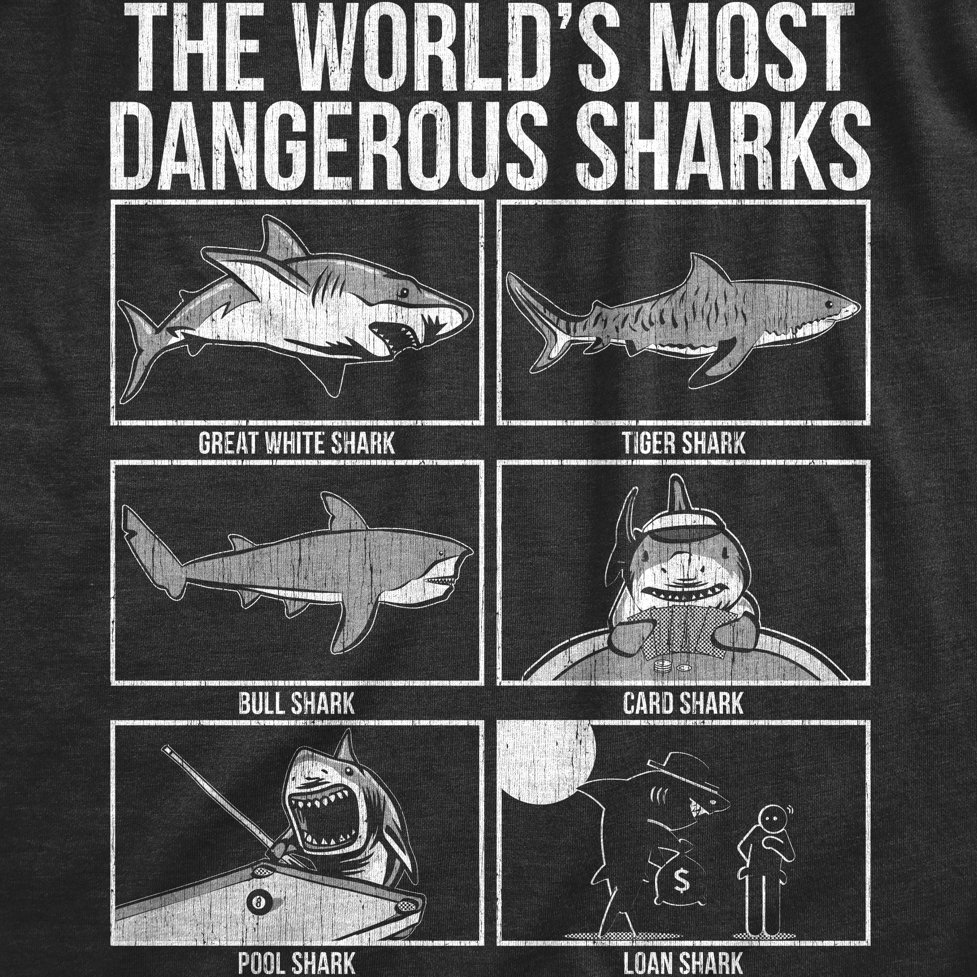 Funny Heather Black - SHARKS The Worlds Most Dangerous Sharks Mens T Shirt Nerdy Animal sarcastic Tee