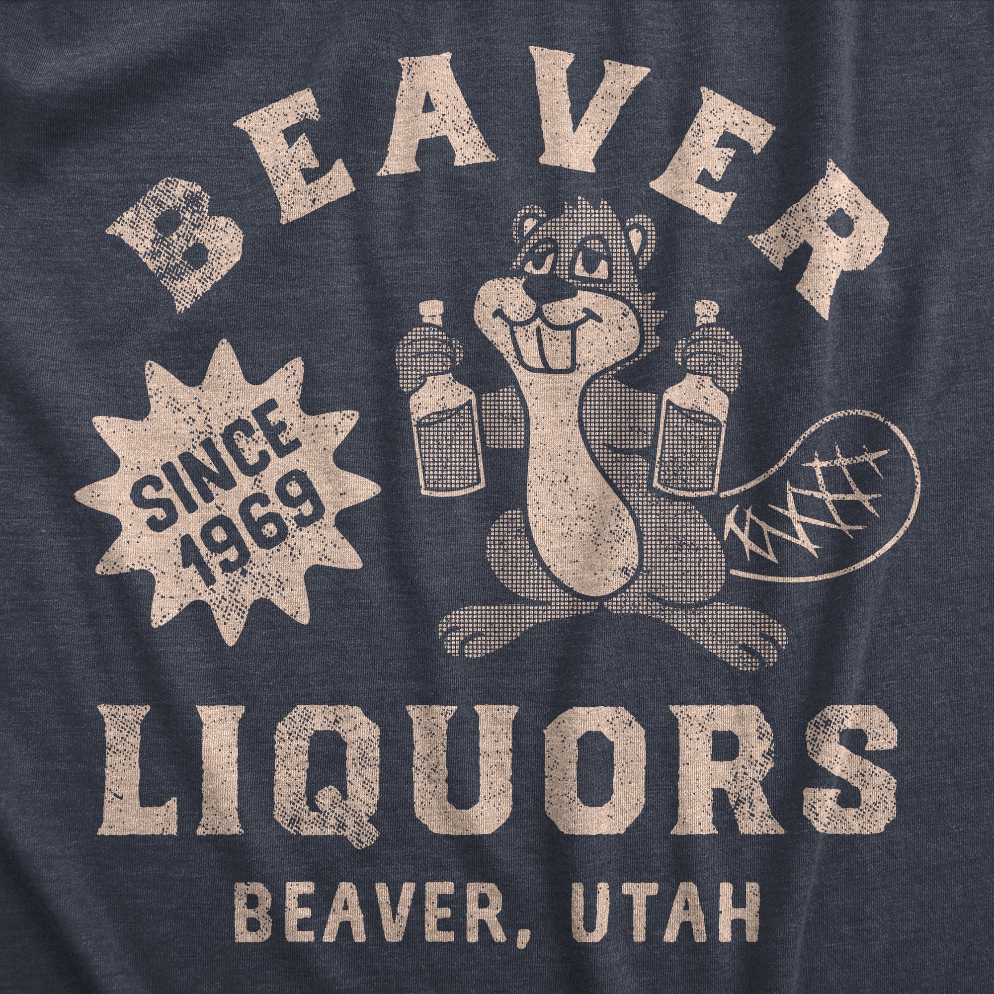 Funny Heather Navy - BEAVER Beaver Liquors Mens T Shirt Nerdy Animal Drinking Liquor Tee
