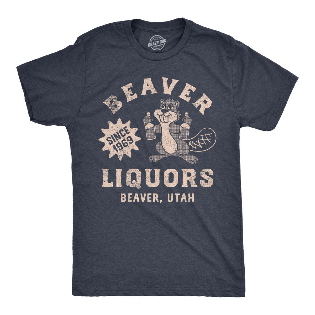 Funny Heather Navy - BEAVER Beaver Liquors Mens T Shirt Nerdy Animal Drinking Liquor Tee