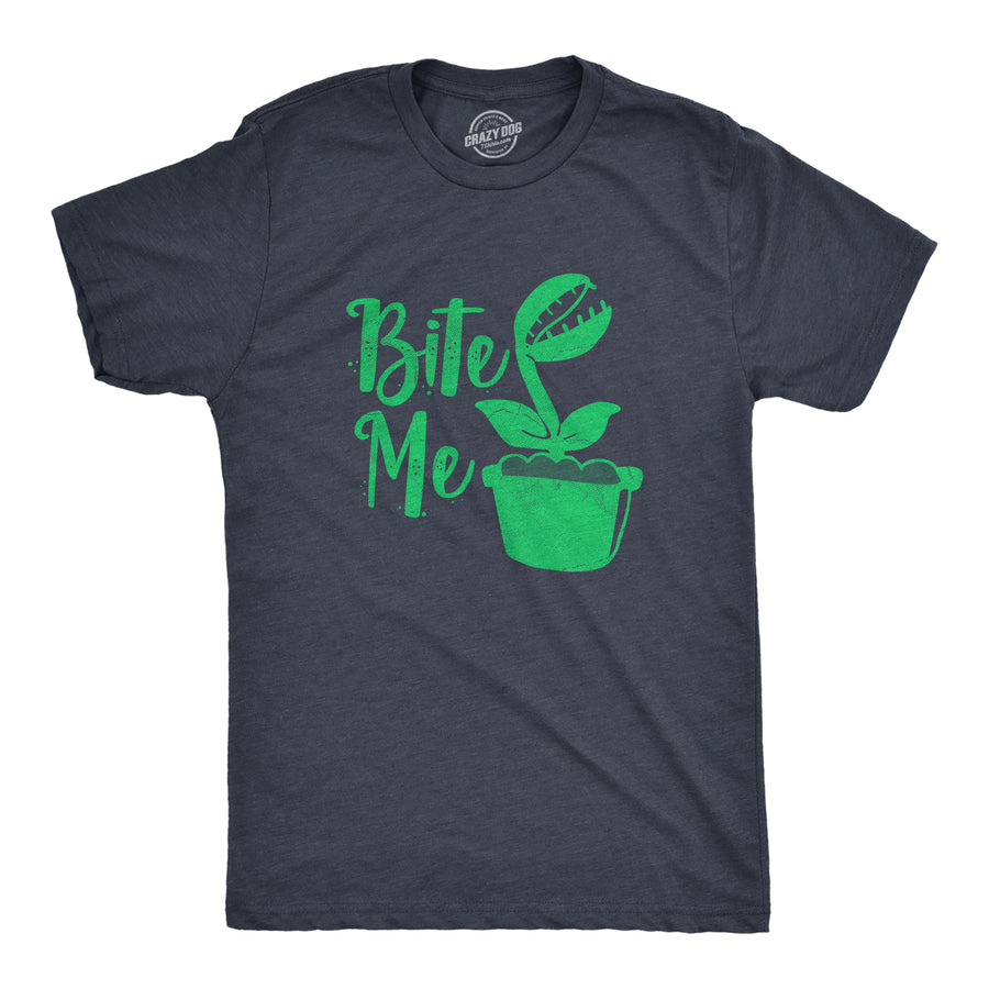 Funny Heather Navy - BITE Bite Me Plants Mens T Shirt Nerdy Sarcastic Tee