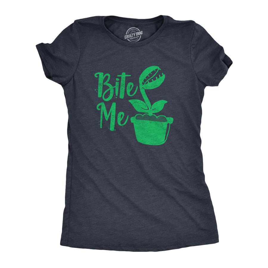 Funny Heather Navy - BITE Bite Me Plants Womens T Shirt Nerdy Sarcastic Tee