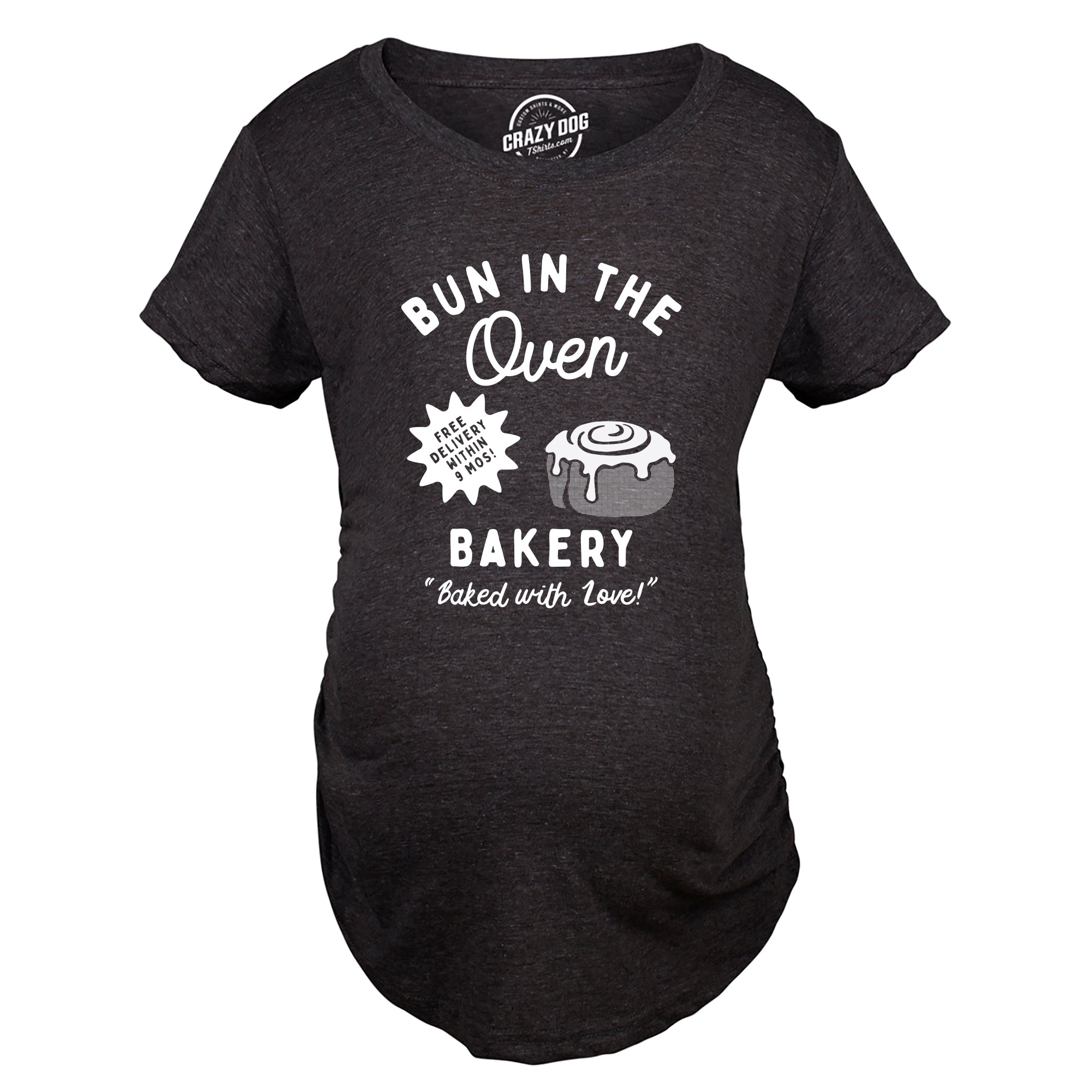 Funny Heather Black - OVEN Bun In The Oven Bakery Maternity T Shirt Nerdy Food Sarcastic Tee