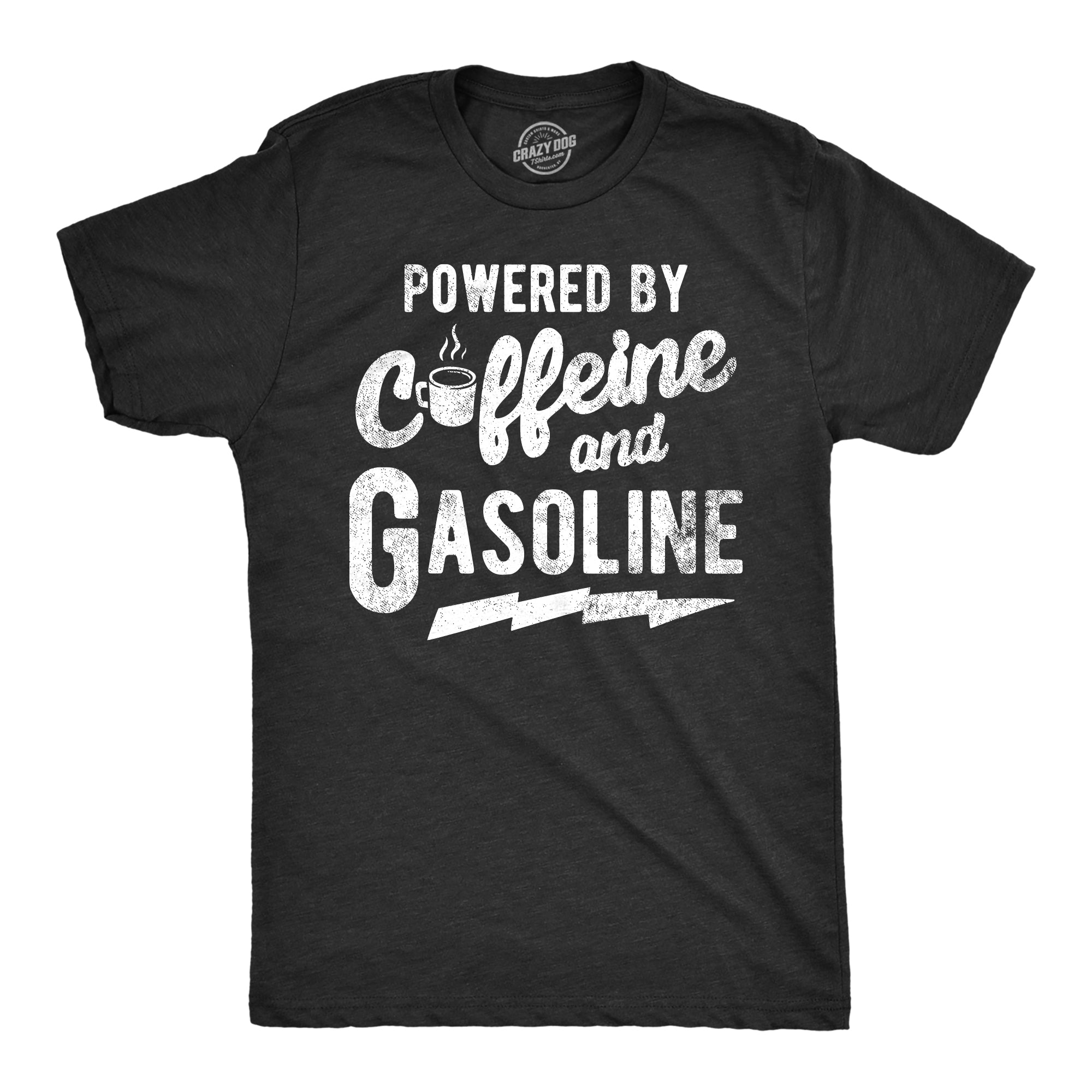 Funny Heather Black - GASOLINE Powered By Caffeine And Gasoline Mens T Shirt Nerdy coffee mechanic Tee
