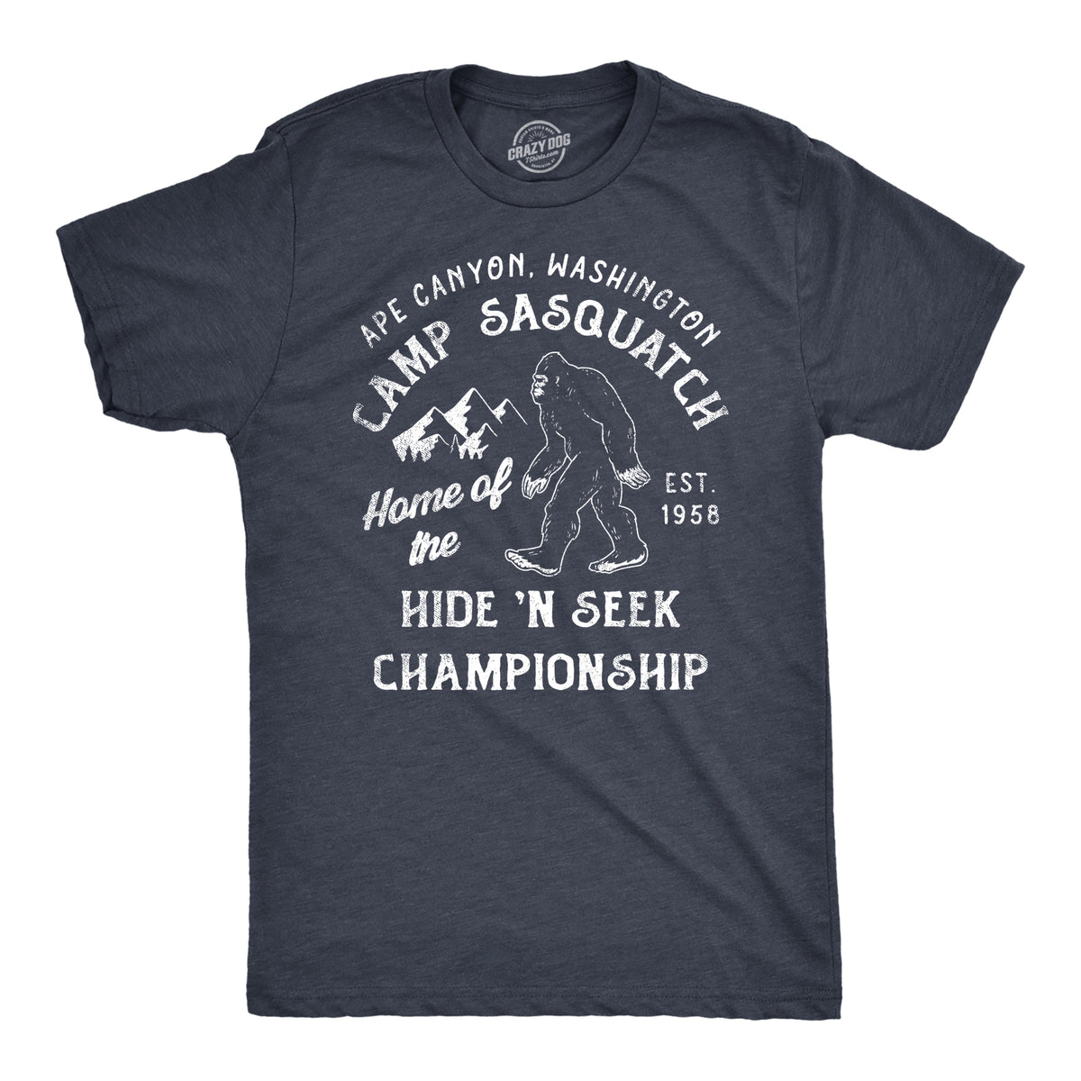 Funny Heather Navy - SASQUATCH Camp Sasquatch Home Of The Hide And Seek Championship Mens T Shirt Nerdy sarcastic Tee