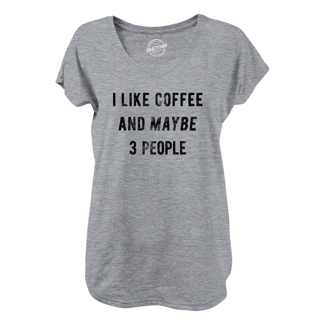 Funny Light Heather Grey - V-Neck I Like Coffee And Maybe 3 People Womens T Shirt Nerdy Coffee Introvert Tee