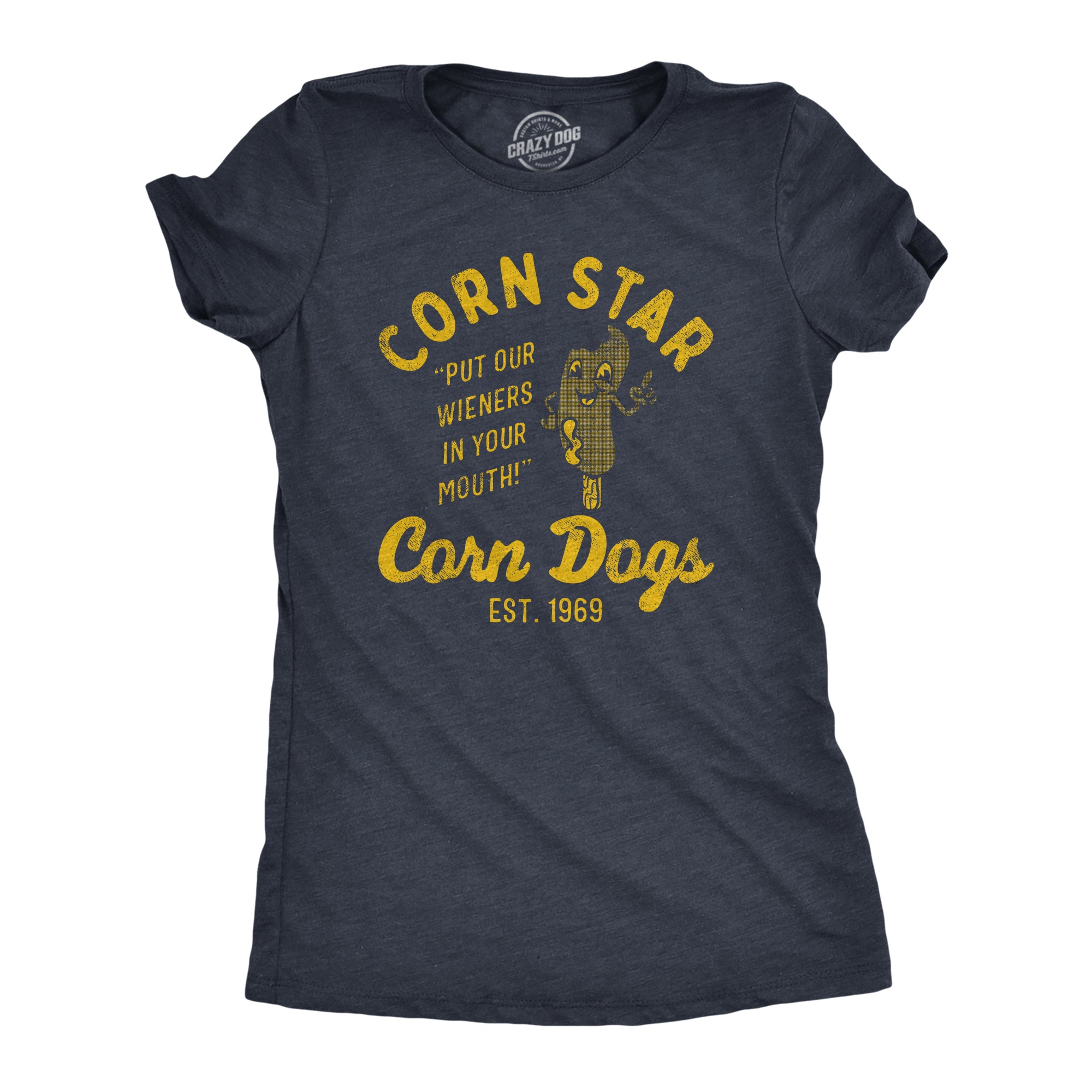 Funny Heather Navy - CORNSTAR Corn Star Corn Dogs Womens T Shirt Nerdy Sarcastic Food Tee