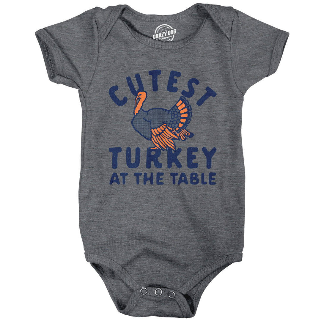 Funny Dark Heather Grey - TURKEY Cutest Turkey At The Table Onesie Nerdy Thanksgiving Tee