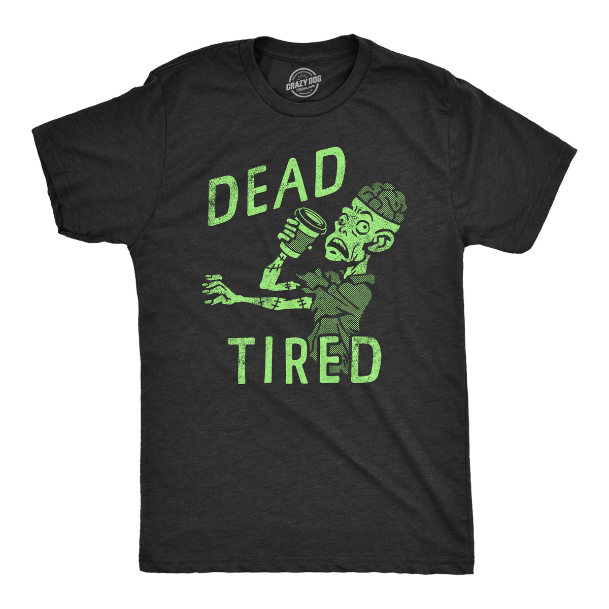 Funny Heather Black - TIRED Dead Tired Mens T Shirt Nerdy Coffee zombie Tee