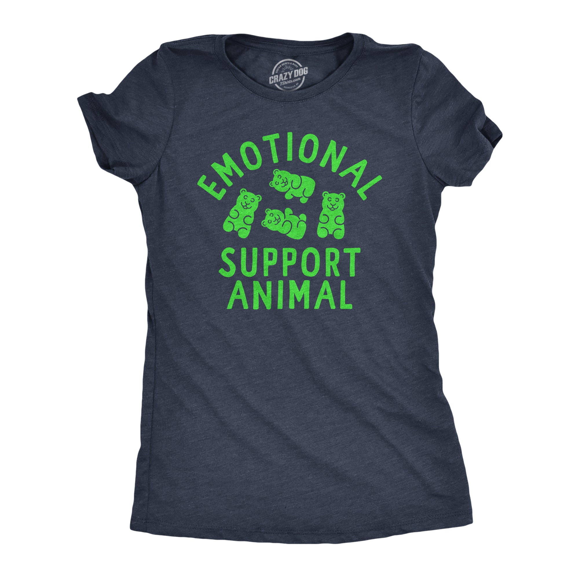 Funny Heather Navy - EMOTIONAL Emotional Support Animal Gummy Bear Womens T Shirt Nerdy sarcastic Tee