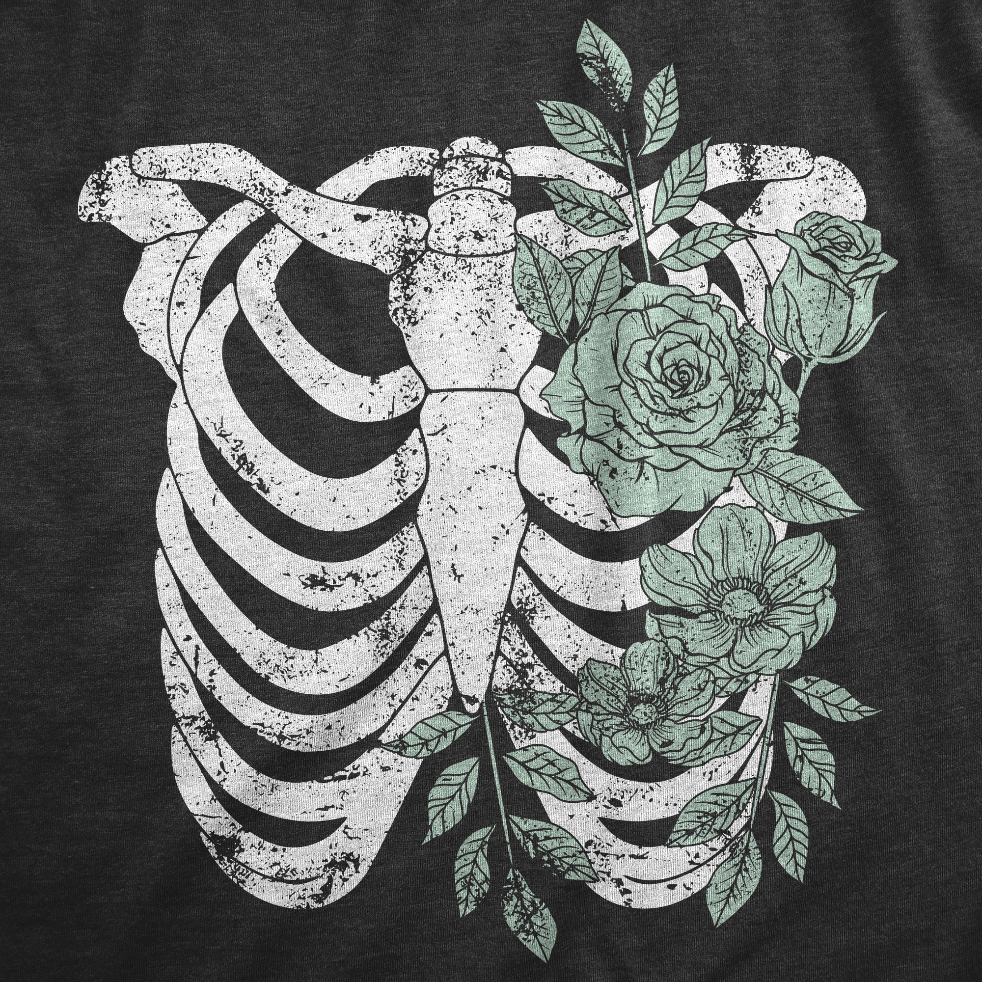 Funny Heather Black - RIBCAGE Floral Ribcage Womens T Shirt Nerdy Halloween Tee